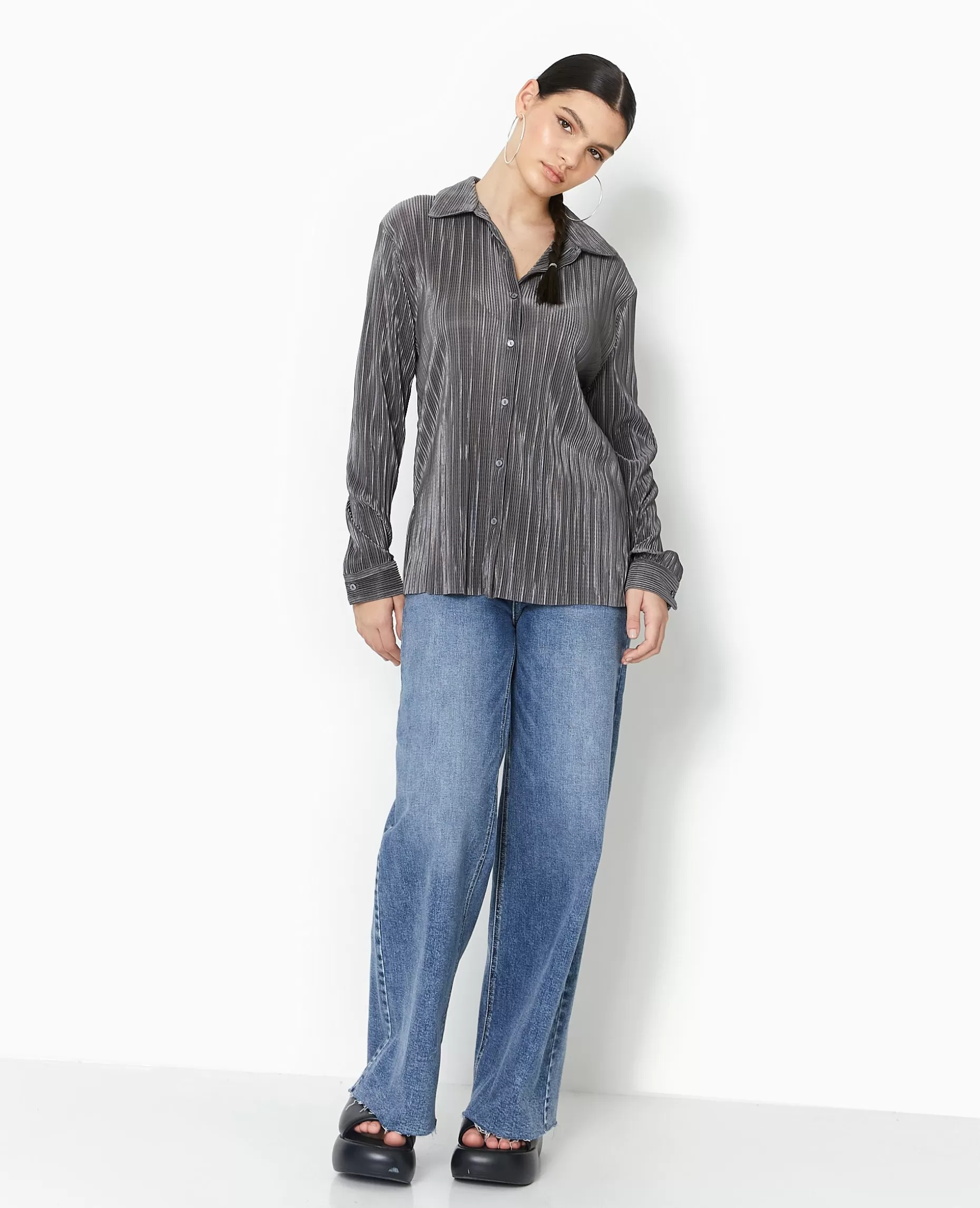 Best Sale Pimkie Chemise Oversize En Tissu Plissé Et Satiné - gris