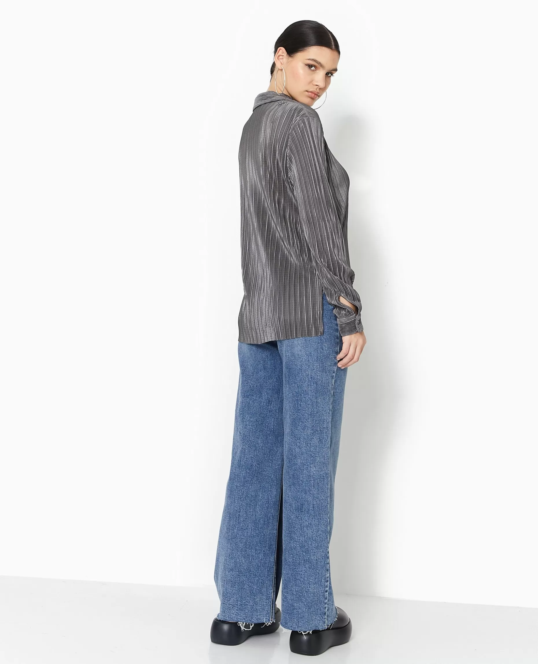 Best Sale Pimkie Chemise Oversize En Tissu Plissé Et Satiné - gris