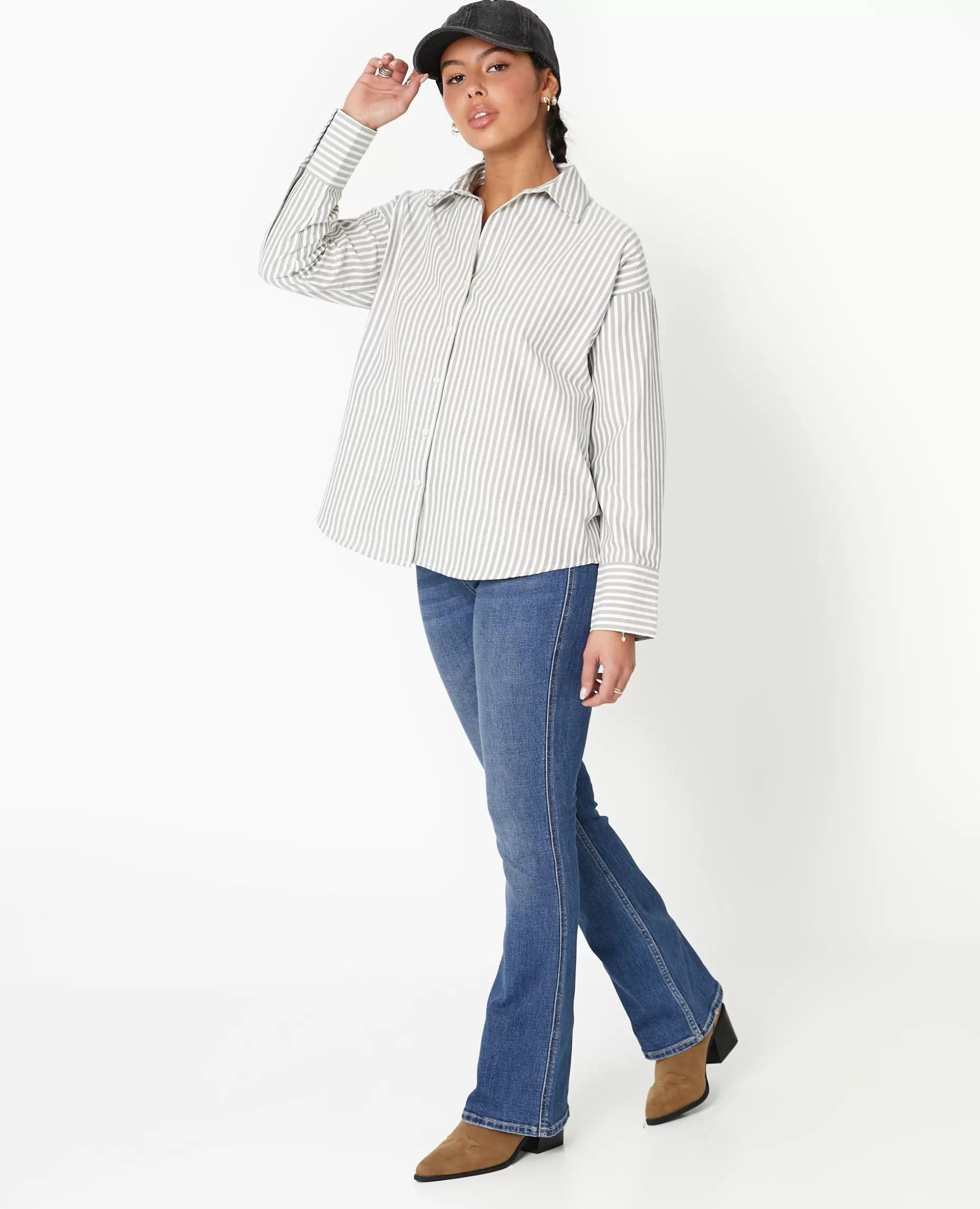 Cheap Pimkie Chemise Oversize Rayée Avec Col Ouvert - gris foncé