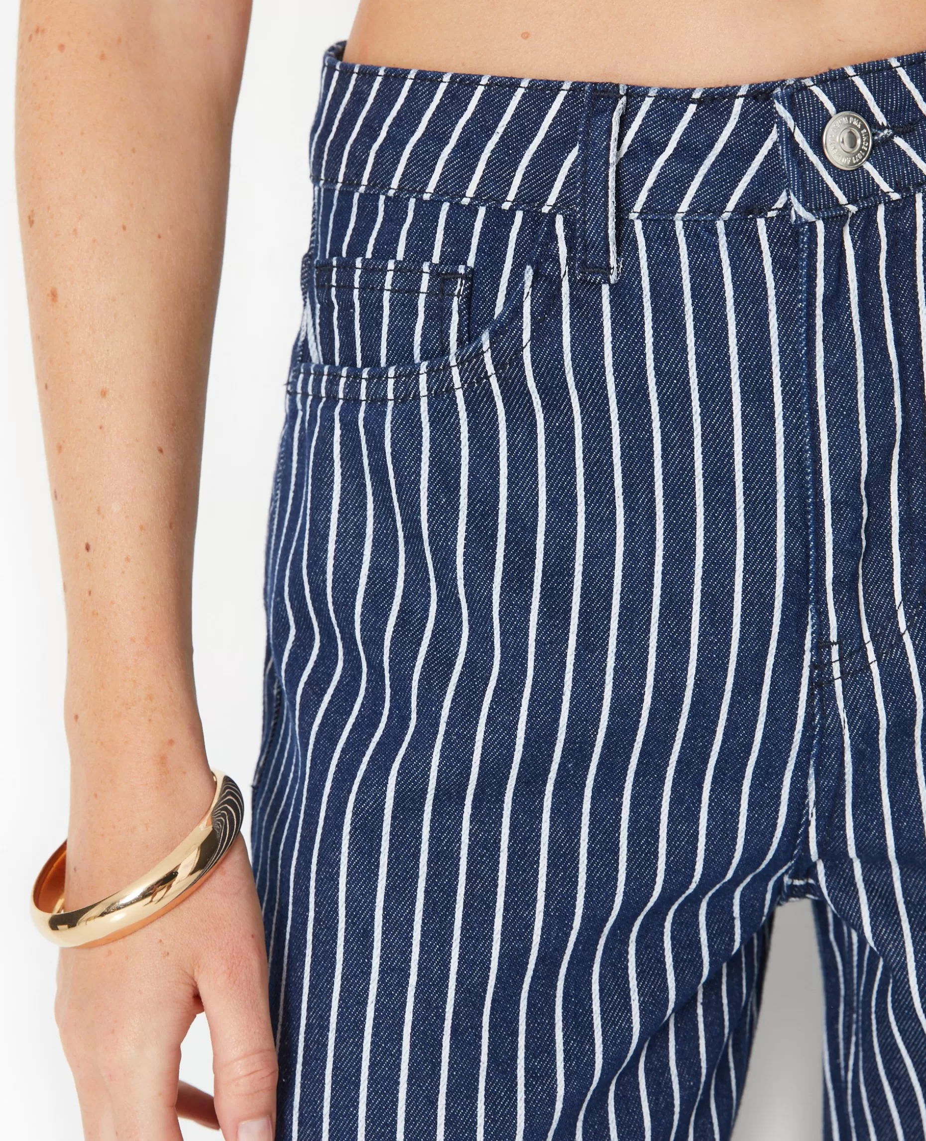 Hot Pimkie Jean Baggy Taille Haute Avec Rayures Et Revers - bleu