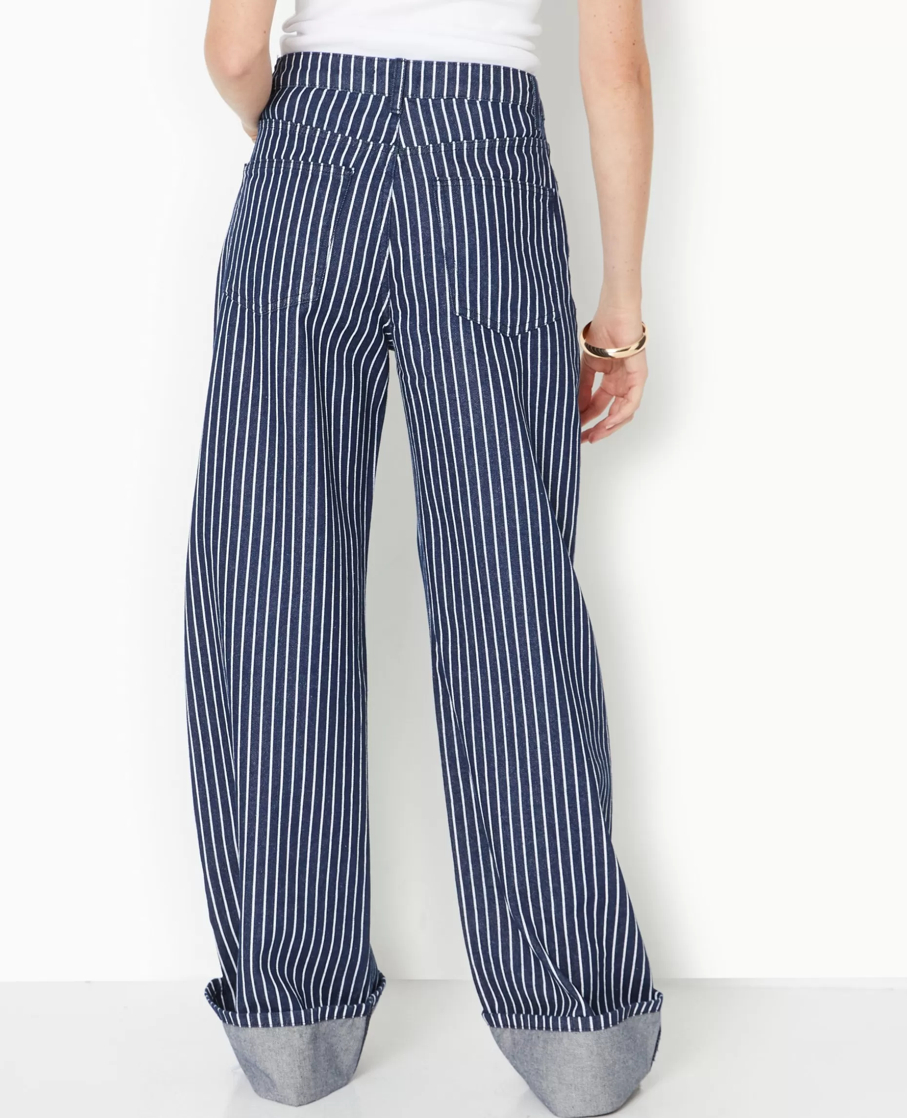 Hot Pimkie Jean Baggy Taille Haute Avec Rayures Et Revers - bleu