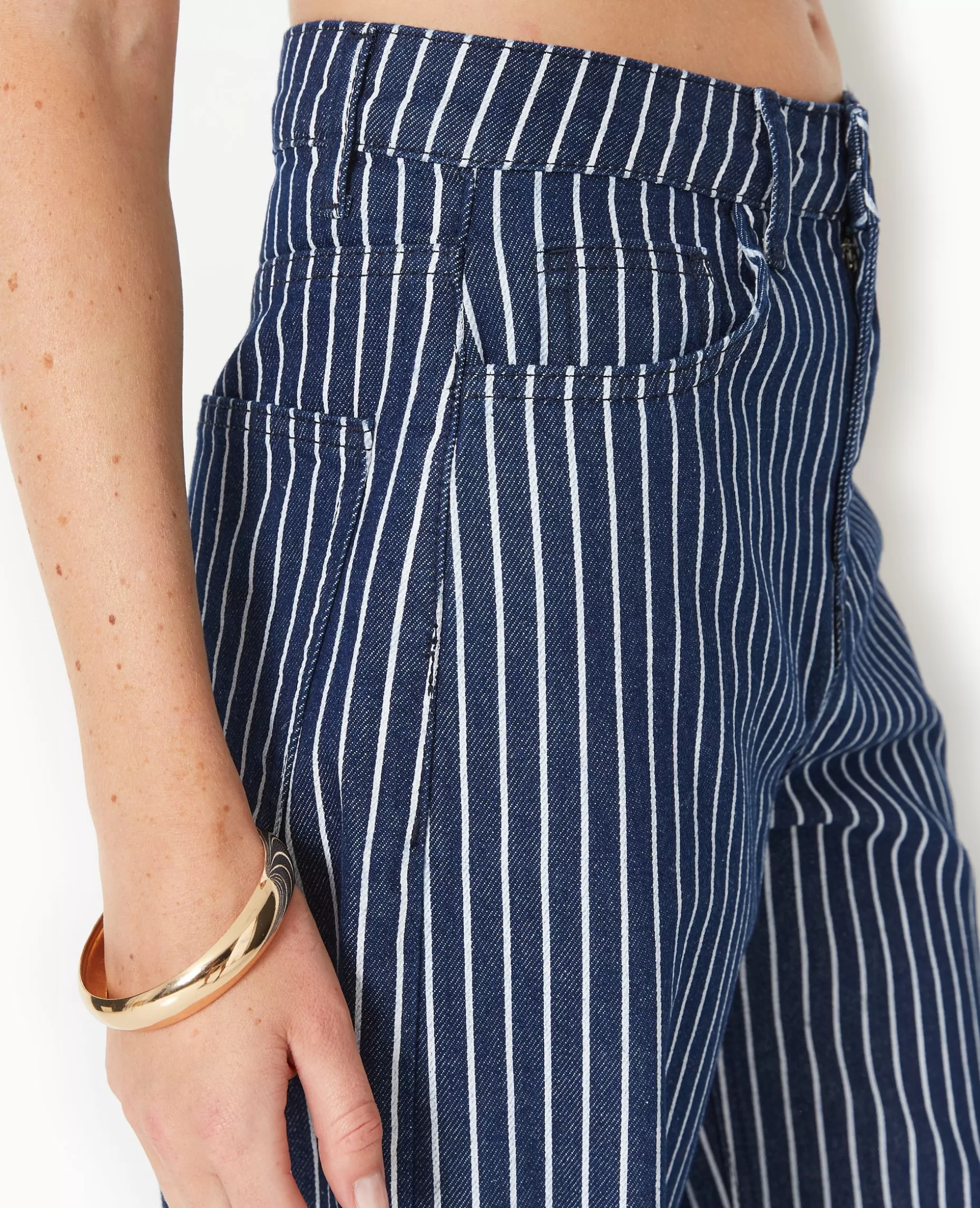 Hot Pimkie Jean Baggy Taille Haute Avec Rayures Et Revers - bleu