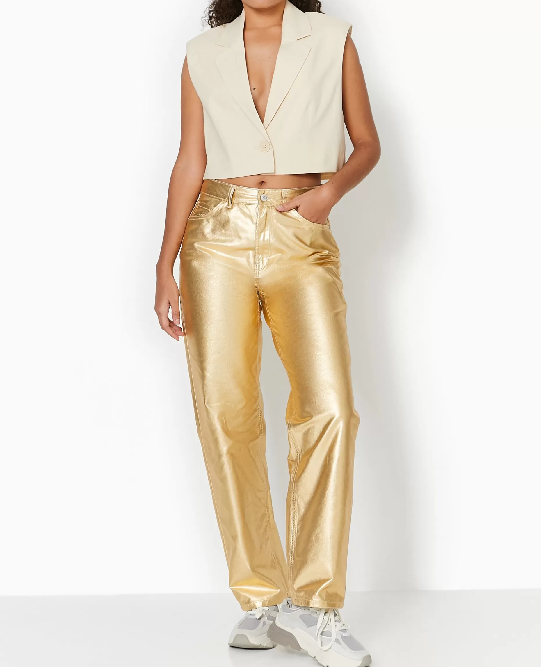 New Pimkie Jean Droit Taille Haute - doré