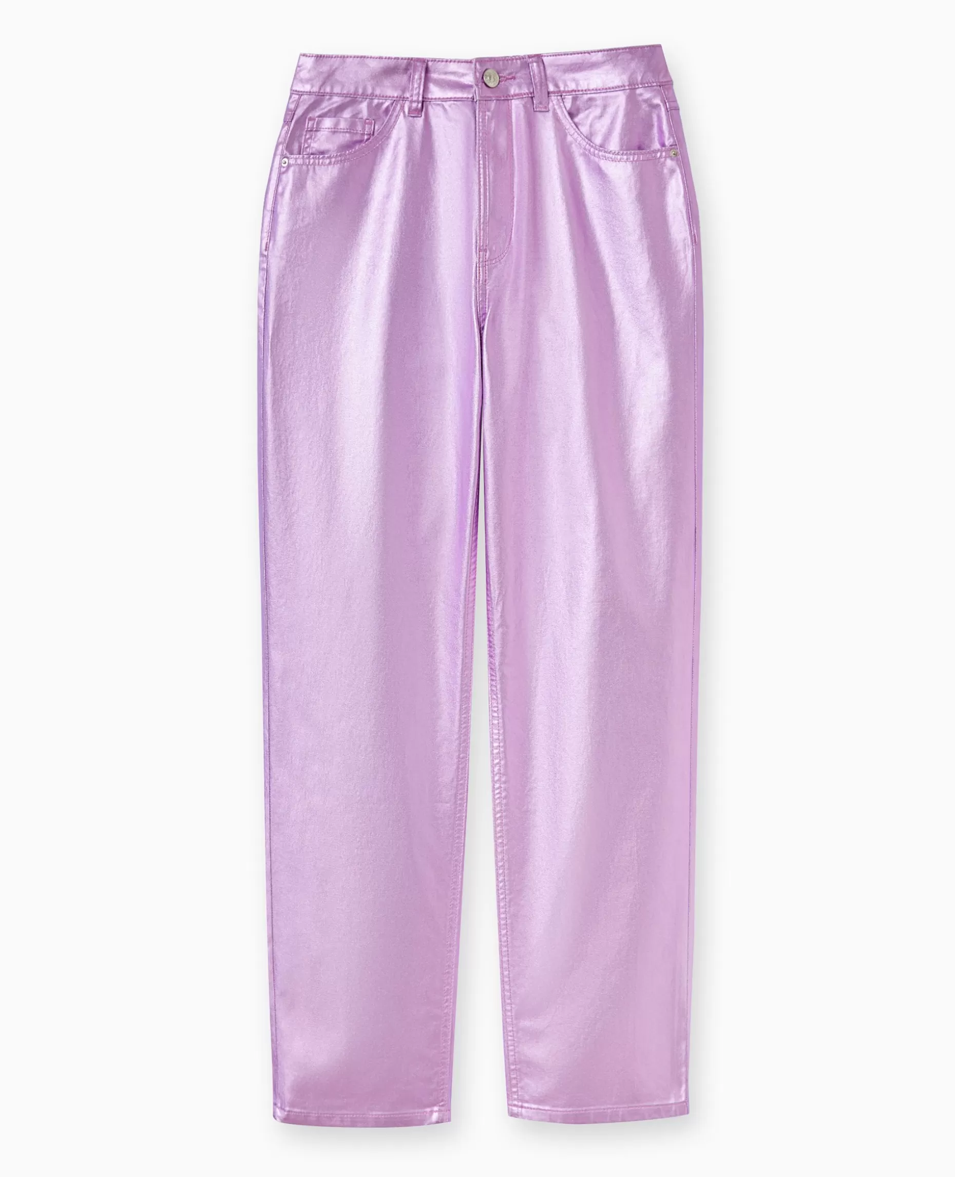 New Pimkie Jean Droit Rose Métallisé Taille Haute - rose fluo