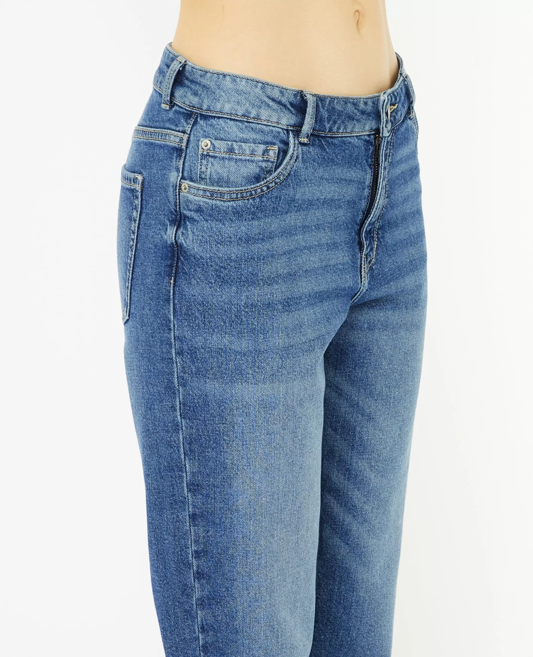 Best Sale Pimkie Jean Droit Taille Regular Avec Bas Effilochés - bleu