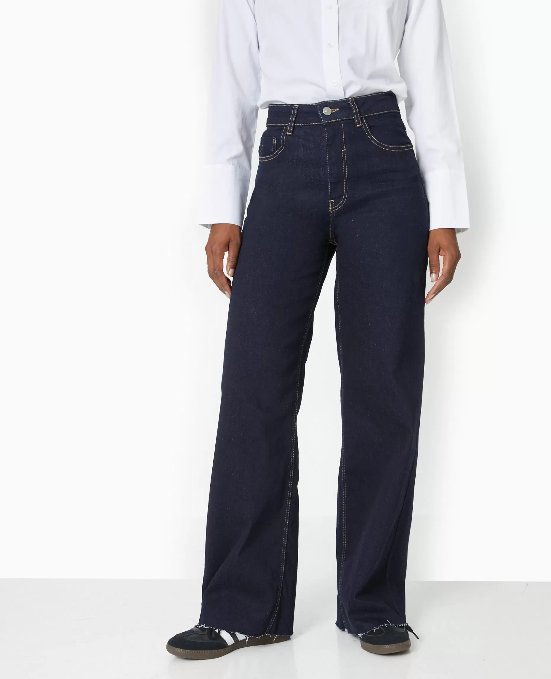 Sale Pimkie Jean Flare Taille Haute Avec Bas Coupés - bleu