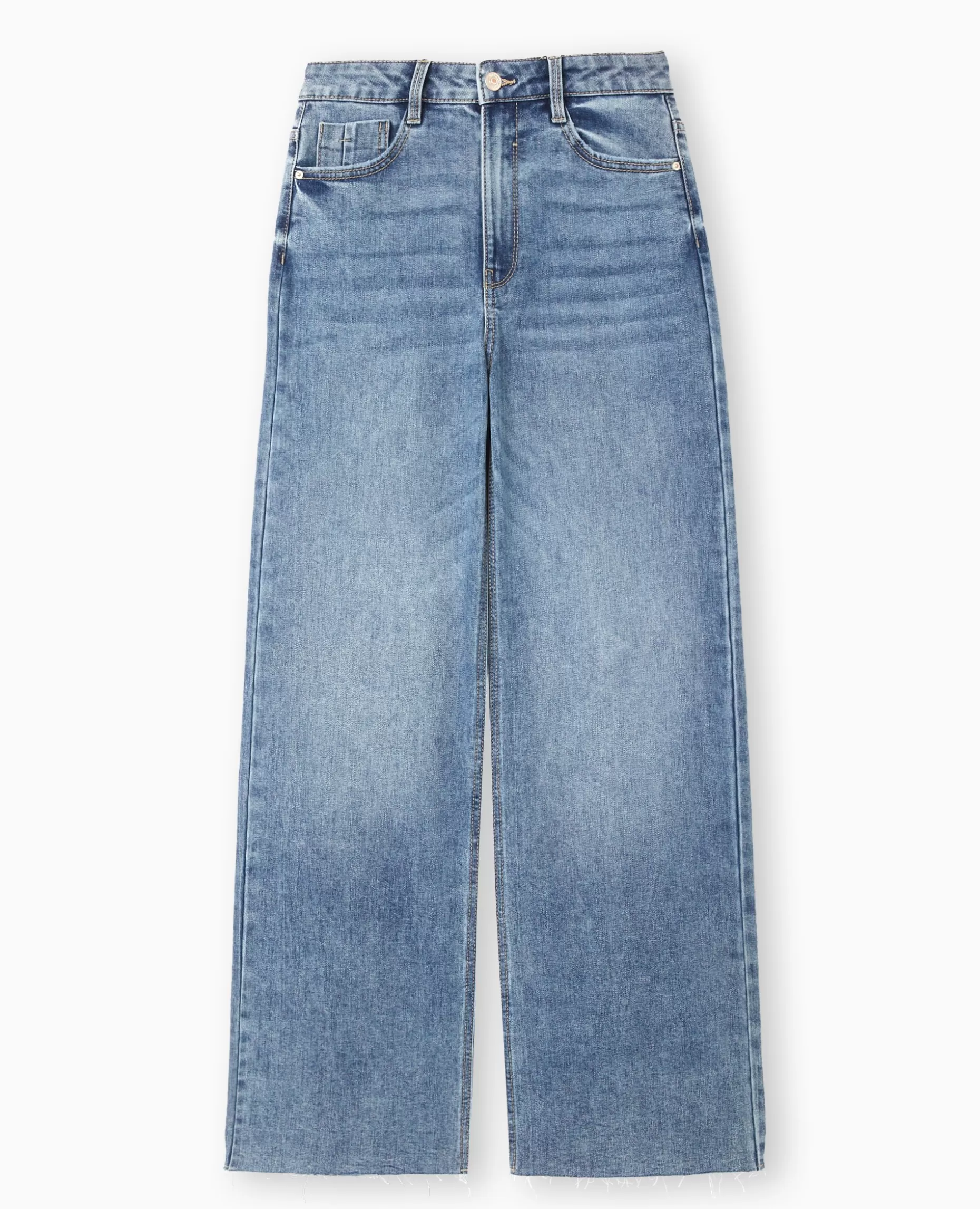 Shop Pimkie Jean Wide Taille Haute Avec Bas Coupés - bleu