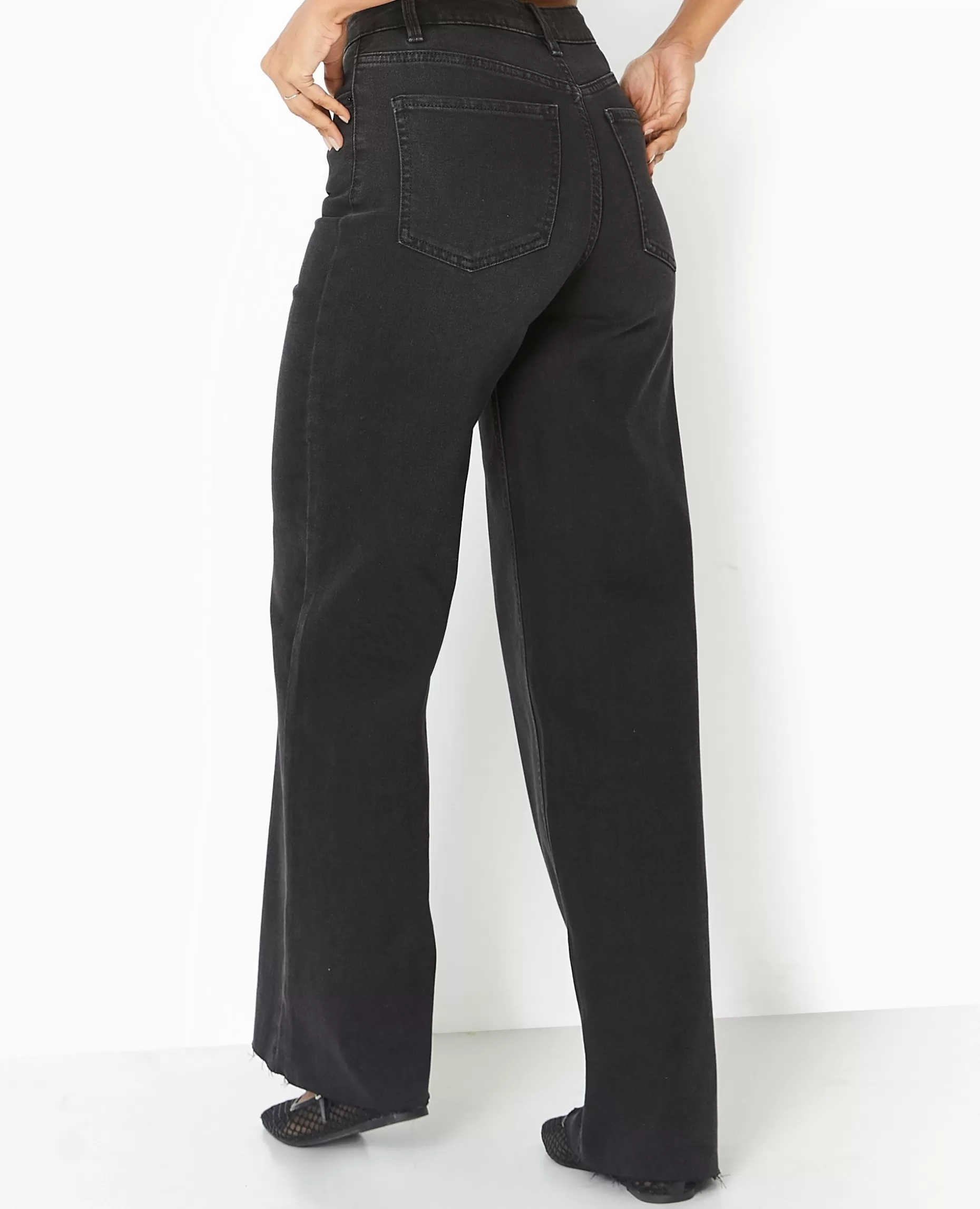 Online Pimkie Jean Wide Taille Haute Avec Bas Coupés - noir