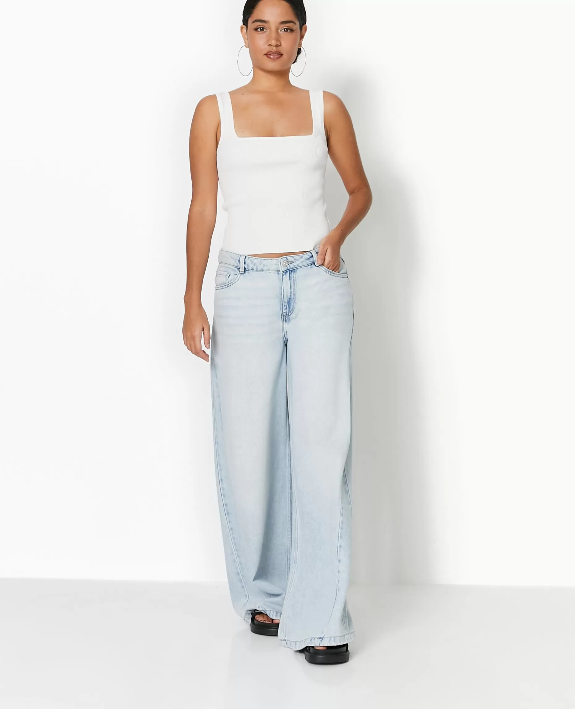 Discount Pimkie Jean Wide Ultra Large Taille Basse - bleu clair