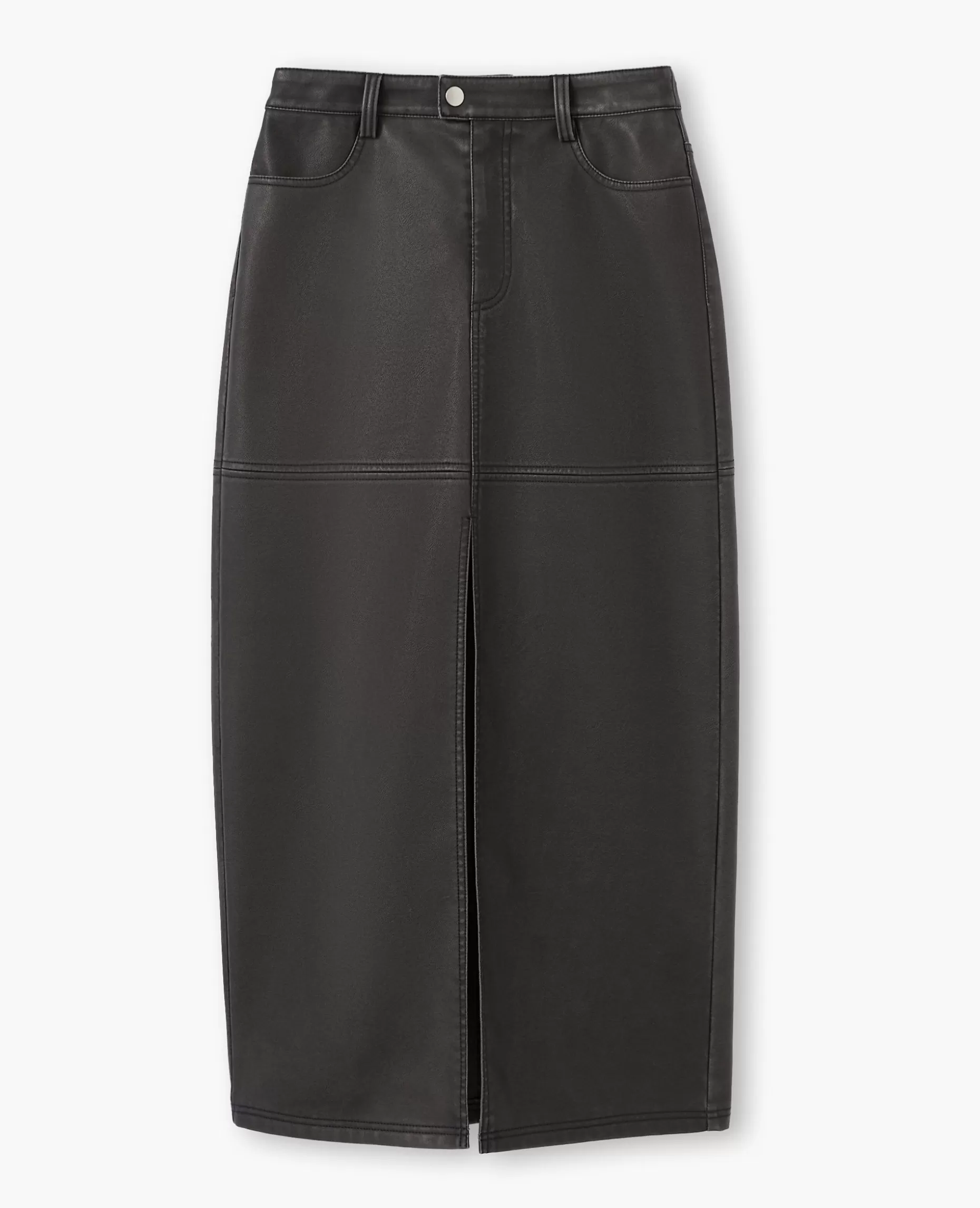 Best Pimkie Jupe Longue En Faux Cuir Used Avec Poches - gris foncé