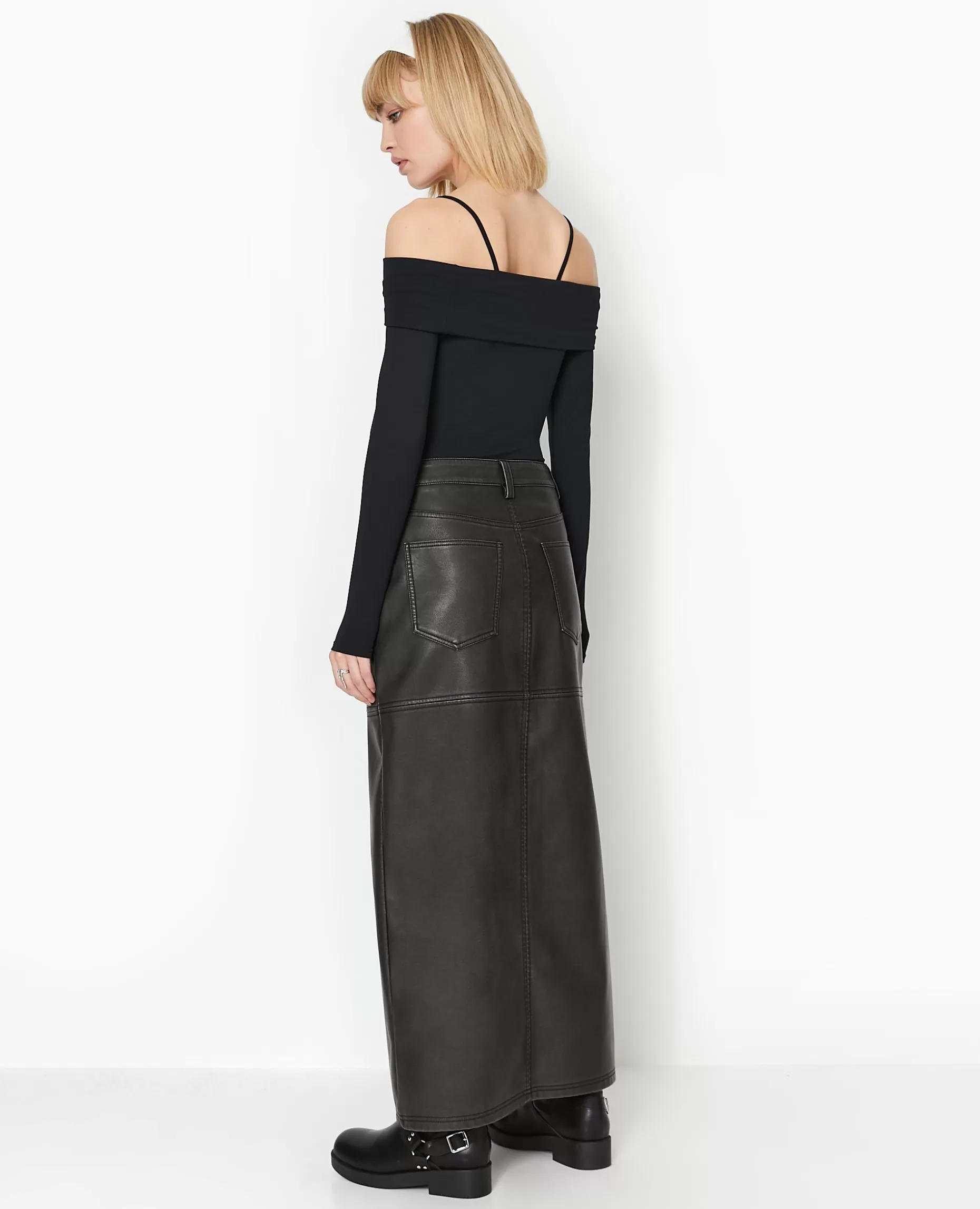 Best Pimkie Jupe Longue En Faux Cuir Used Avec Poches - gris foncé
