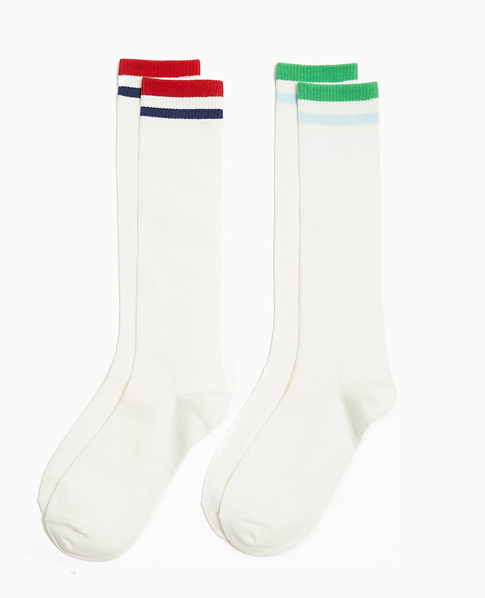 Sale Pimkie Paire De Chaussettes Hautes Avec Bandes Couleur - vert