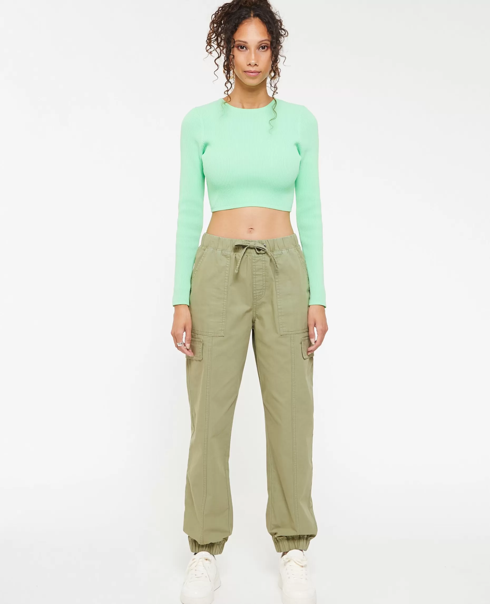 Store Pimkie Pantalon Cargo Taille Et Bas élastiqués - vert de gris