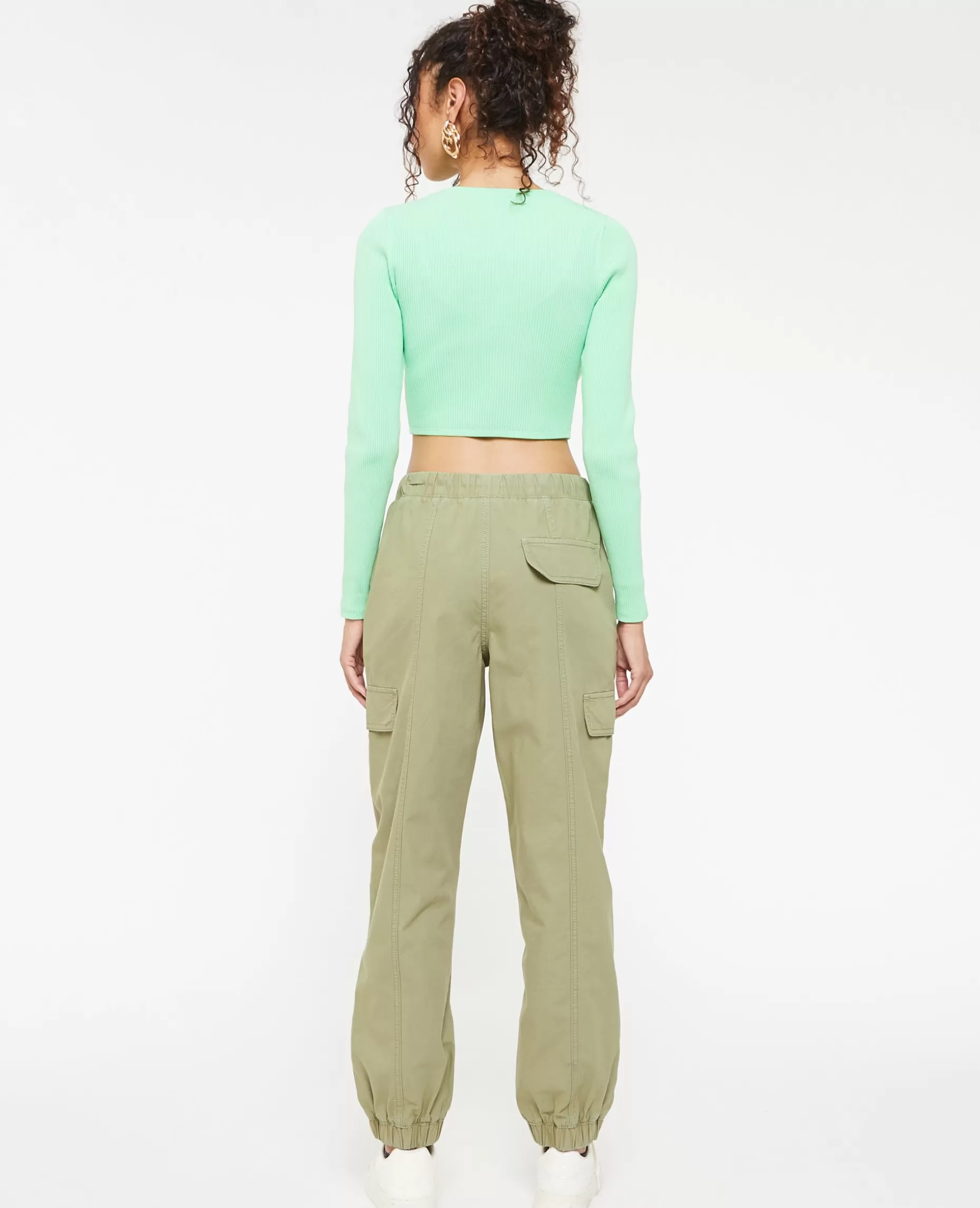 Store Pimkie Pantalon Cargo Taille Et Bas élastiqués - vert de gris