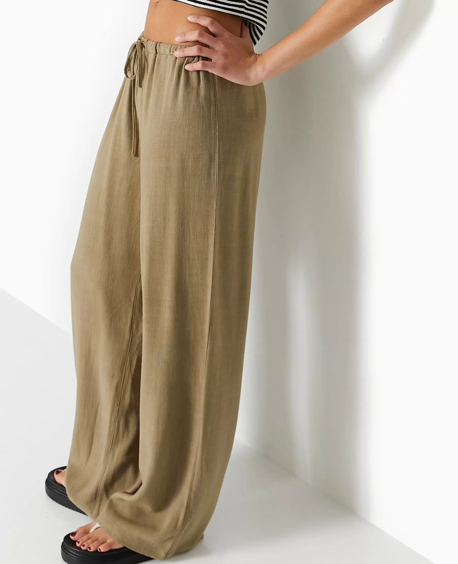 Flash Sale Pimkie Pantalon Droit Et Large Avec Taille élastiquée - vert kaki