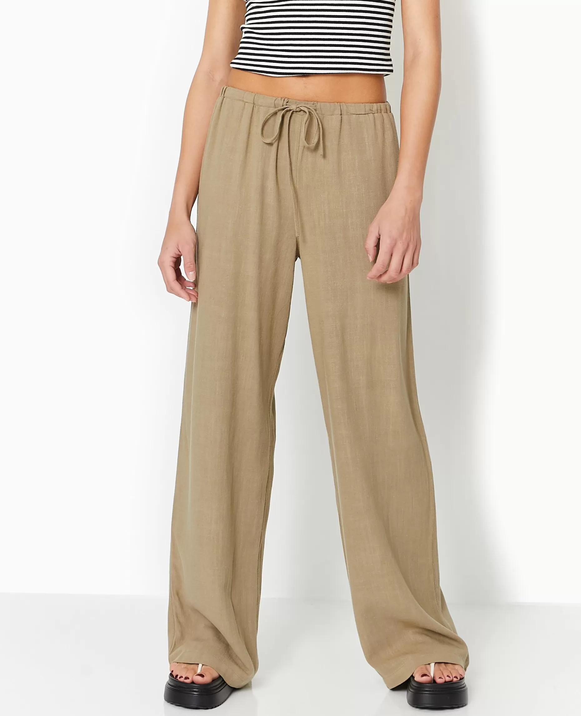 Flash Sale Pimkie Pantalon Droit Et Large Avec Taille élastiquée - vert kaki
