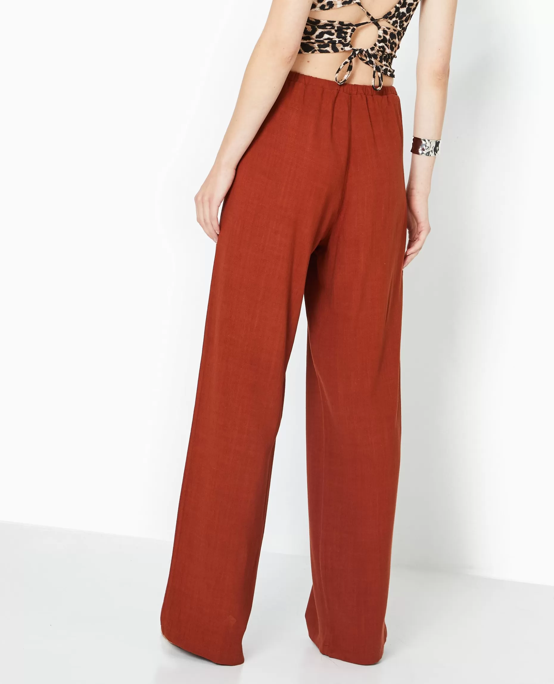 Shop Pimkie Pantalon Large Et Droit Avec Taille élastiquée - marron