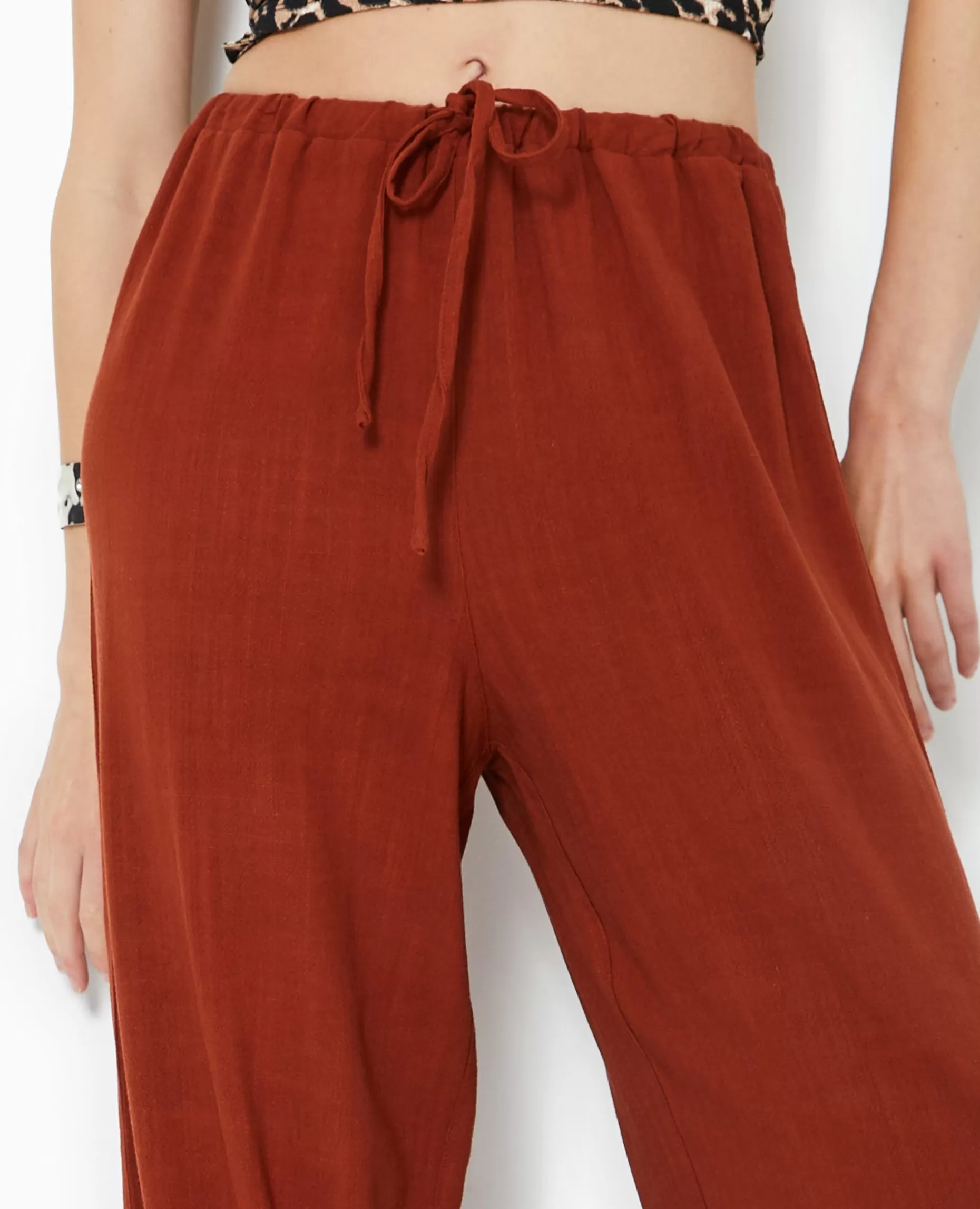 Shop Pimkie Pantalon Large Et Droit Avec Taille élastiquée - marron