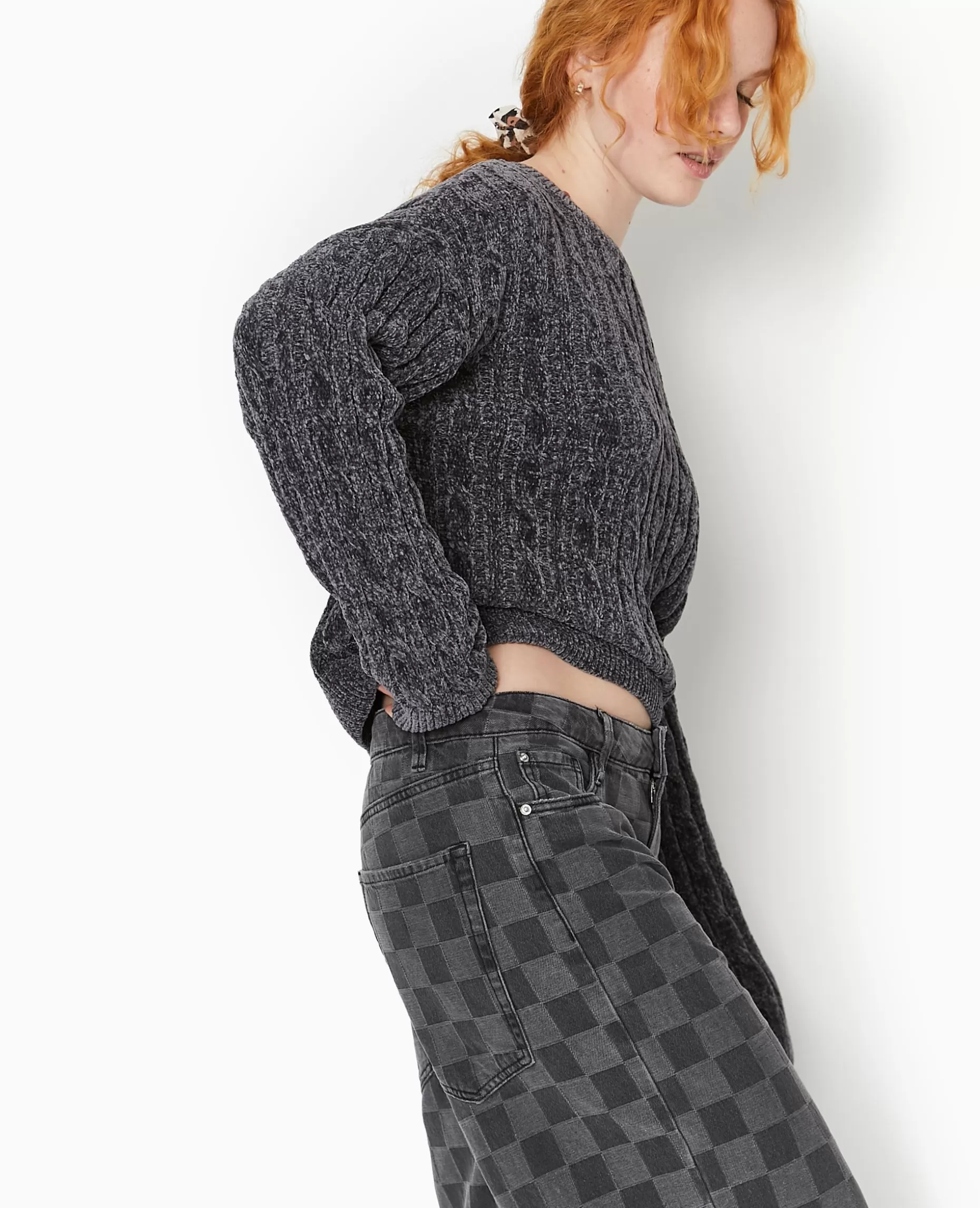 Best Sale Pimkie Pull Col Rond En Maille Chenille Torsadée - gris foncé
