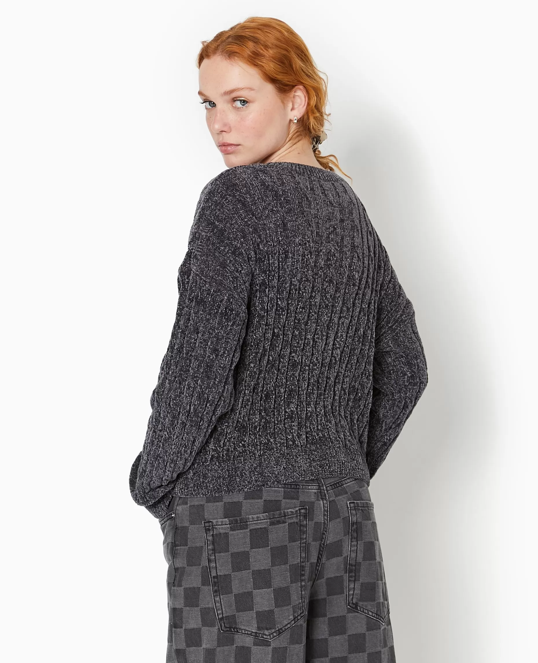 Best Sale Pimkie Pull Col Rond En Maille Chenille Torsadée - gris foncé