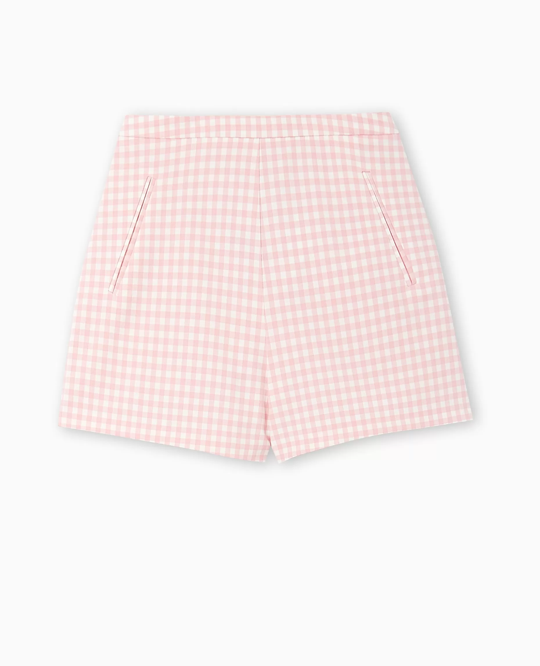 Sale Pimkie Short City Taille Haute Motif Vichy - Rose poudré