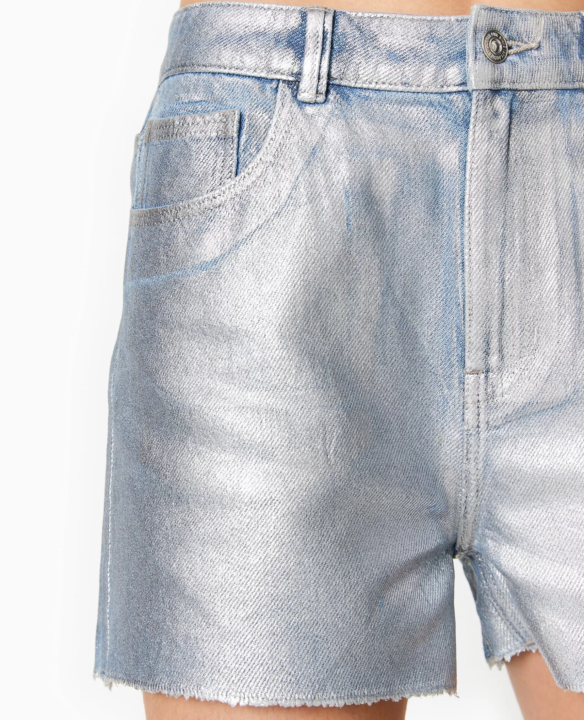 Clearance Pimkie Short En Jean Enduit Taille Haute - bleu clair