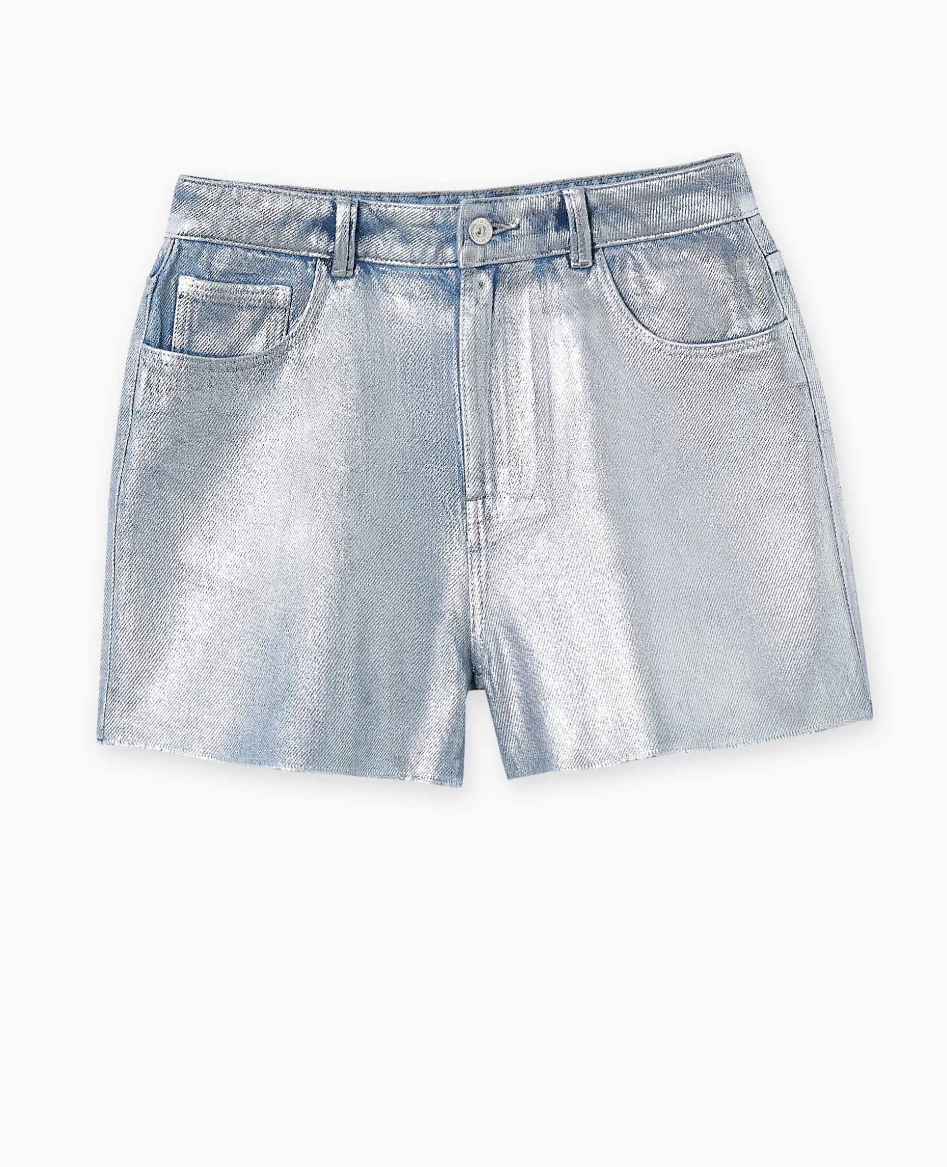 Clearance Pimkie Short En Jean Enduit Taille Haute - bleu clair