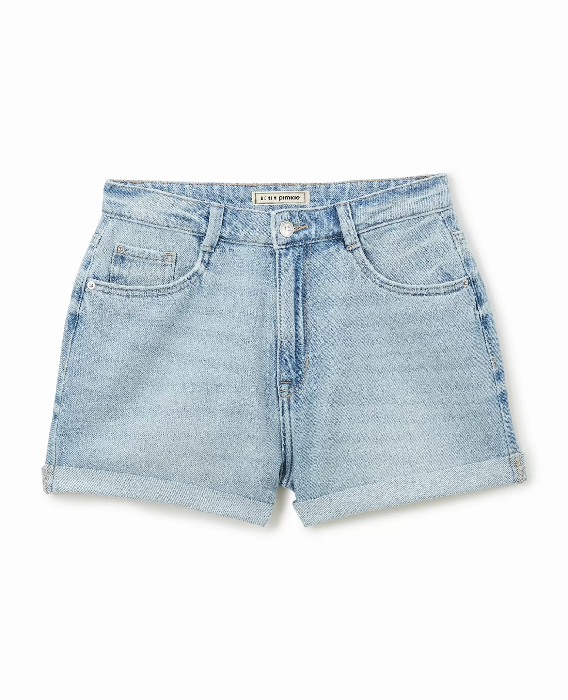 Shop Pimkie Short En Jean Loose Taille Haute Bas Roulottés - bleu clair