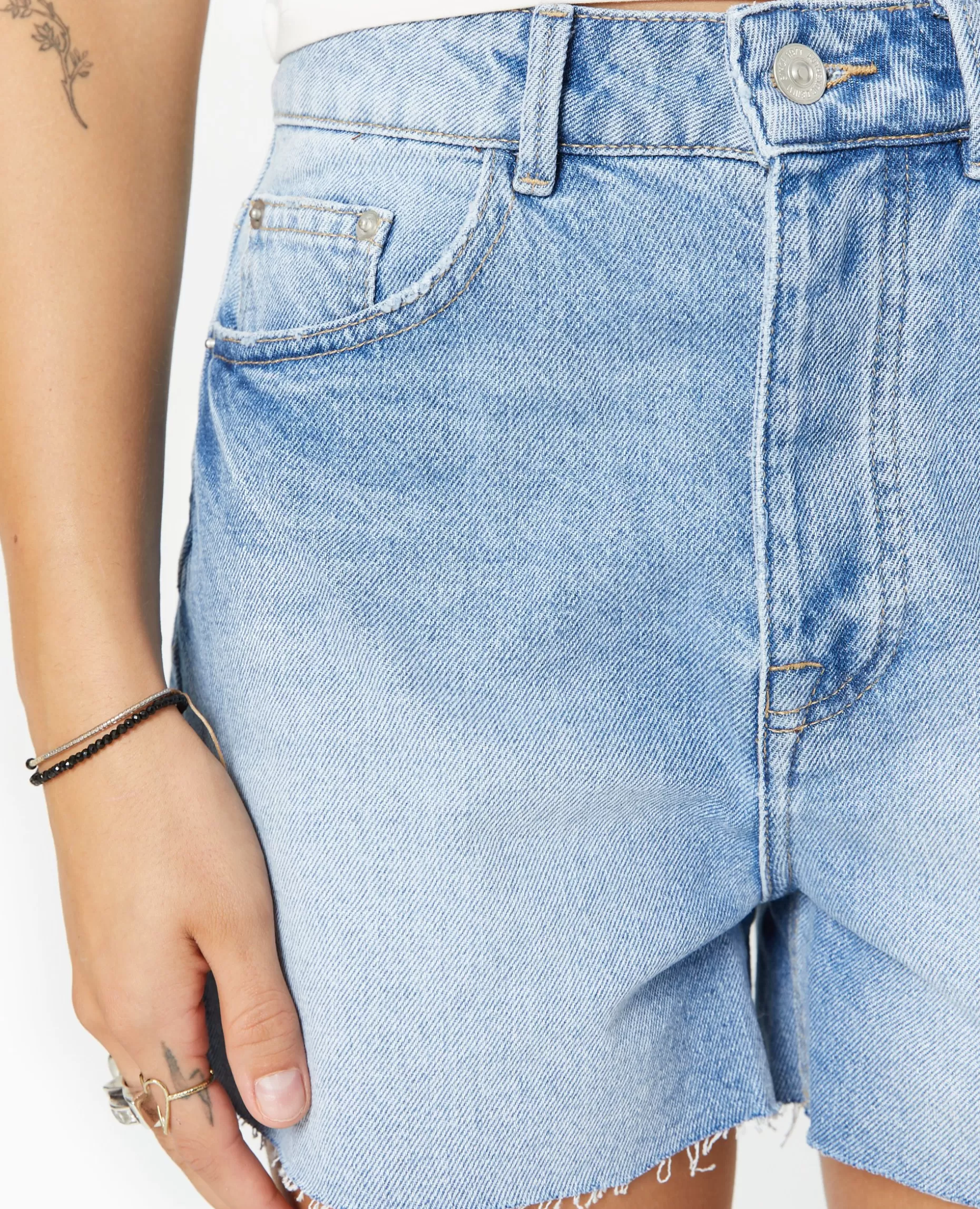 Fashion Pimkie Short En Jean Taille Haute Bas Coupés - bleu clair