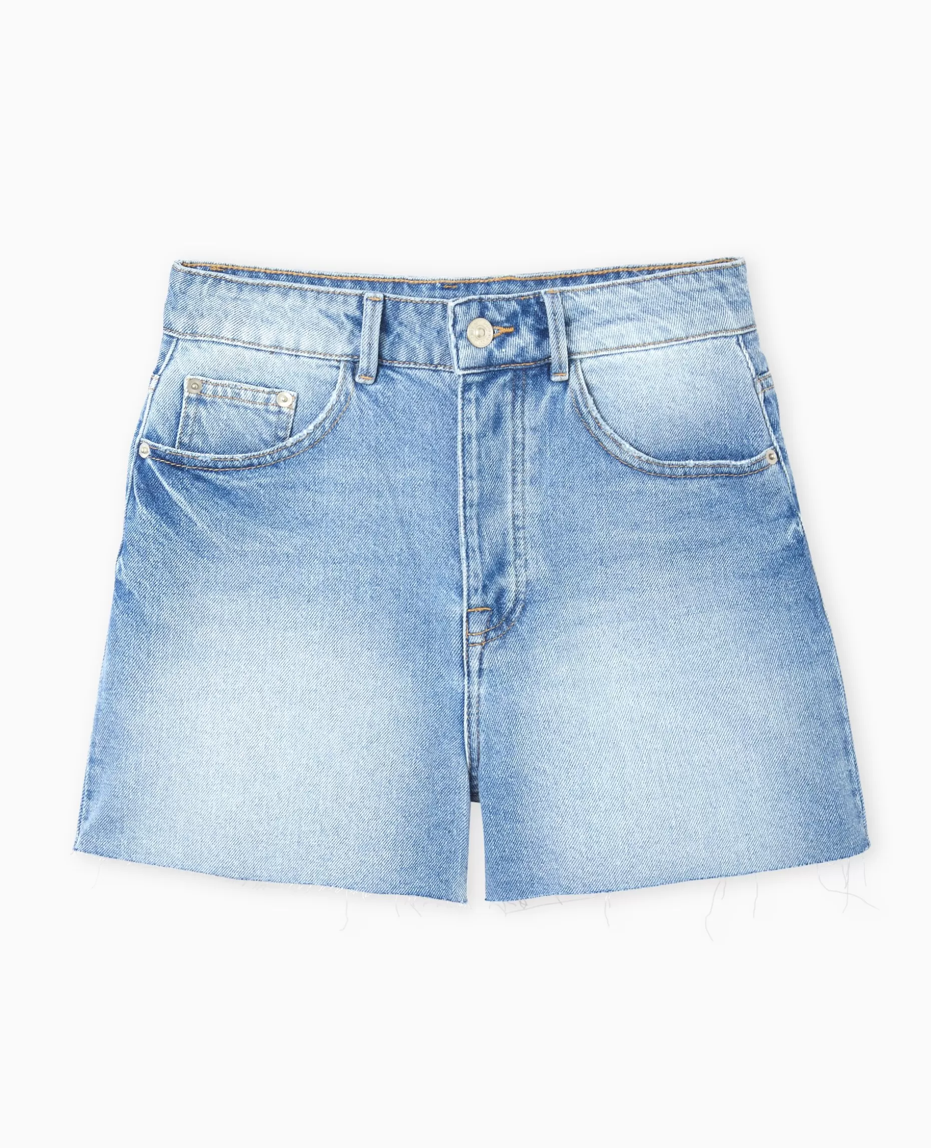 Fashion Pimkie Short En Jean Taille Haute Bas Coupés - bleu clair