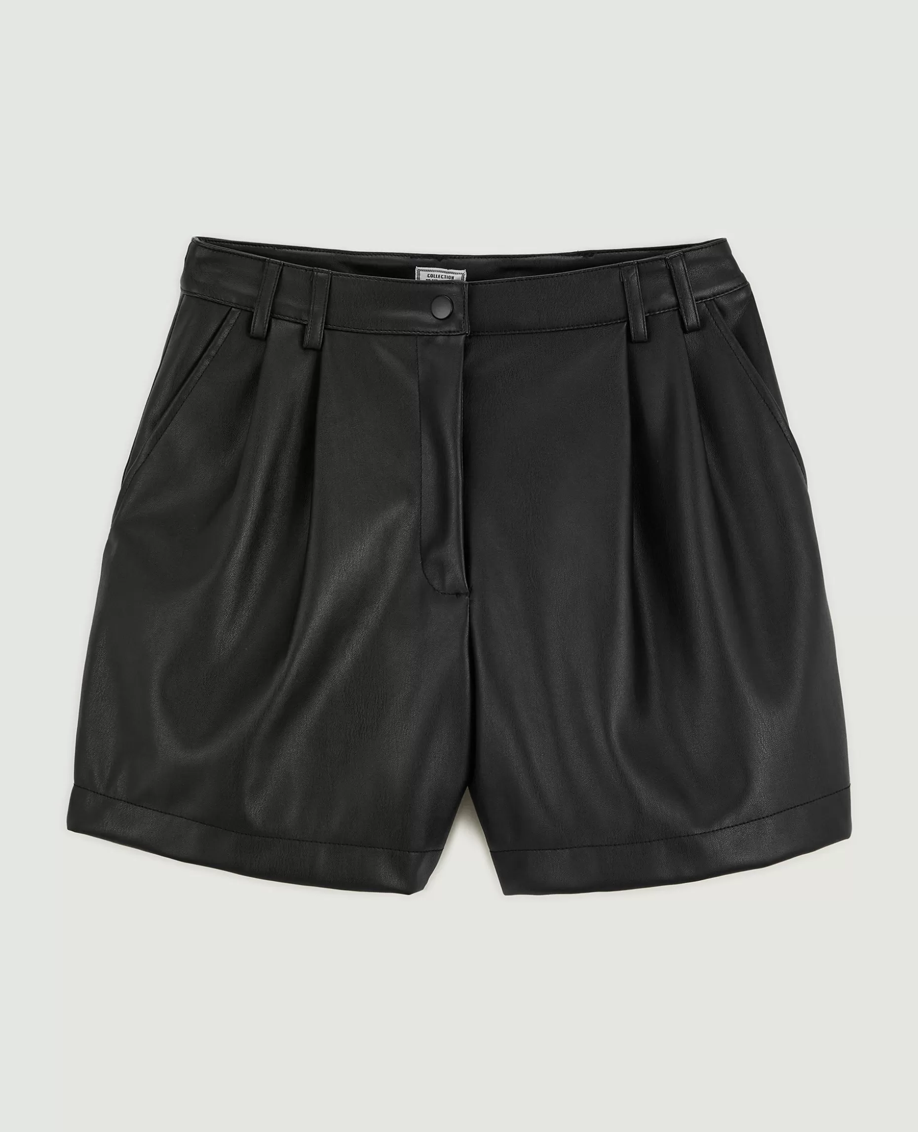 Fashion Pimkie Short Taille Haute En Simili Cuir Avec Pinces - noir
