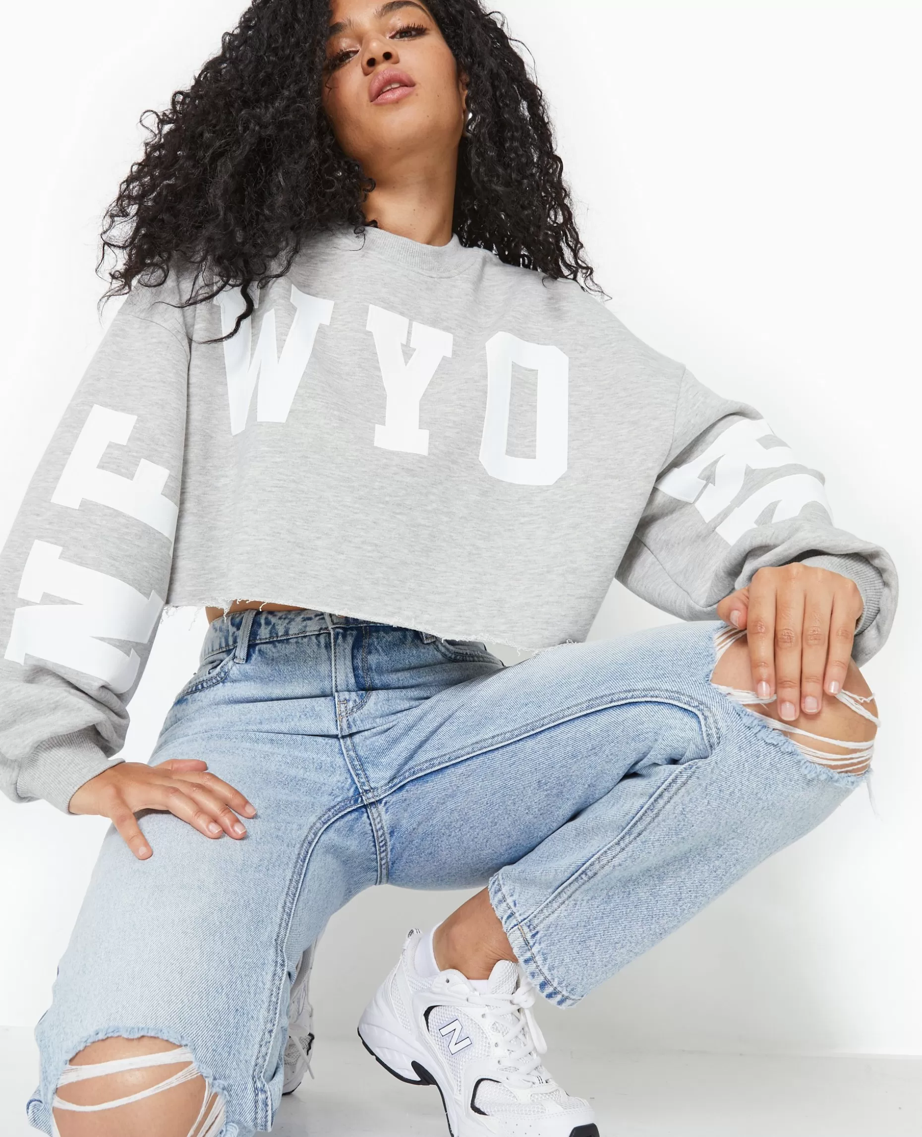 Cheap Pimkie Sweat Cropped Base Coupée Avec NEW YORK - gris chiné
