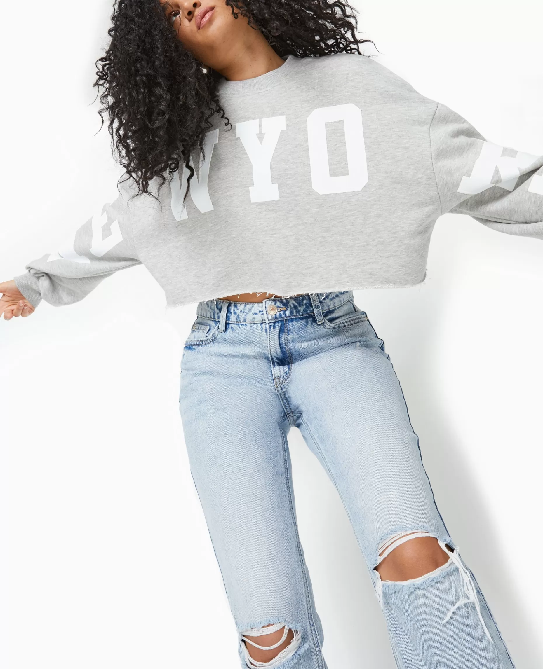 Cheap Pimkie Sweat Cropped Base Coupée Avec NEW YORK - gris chiné