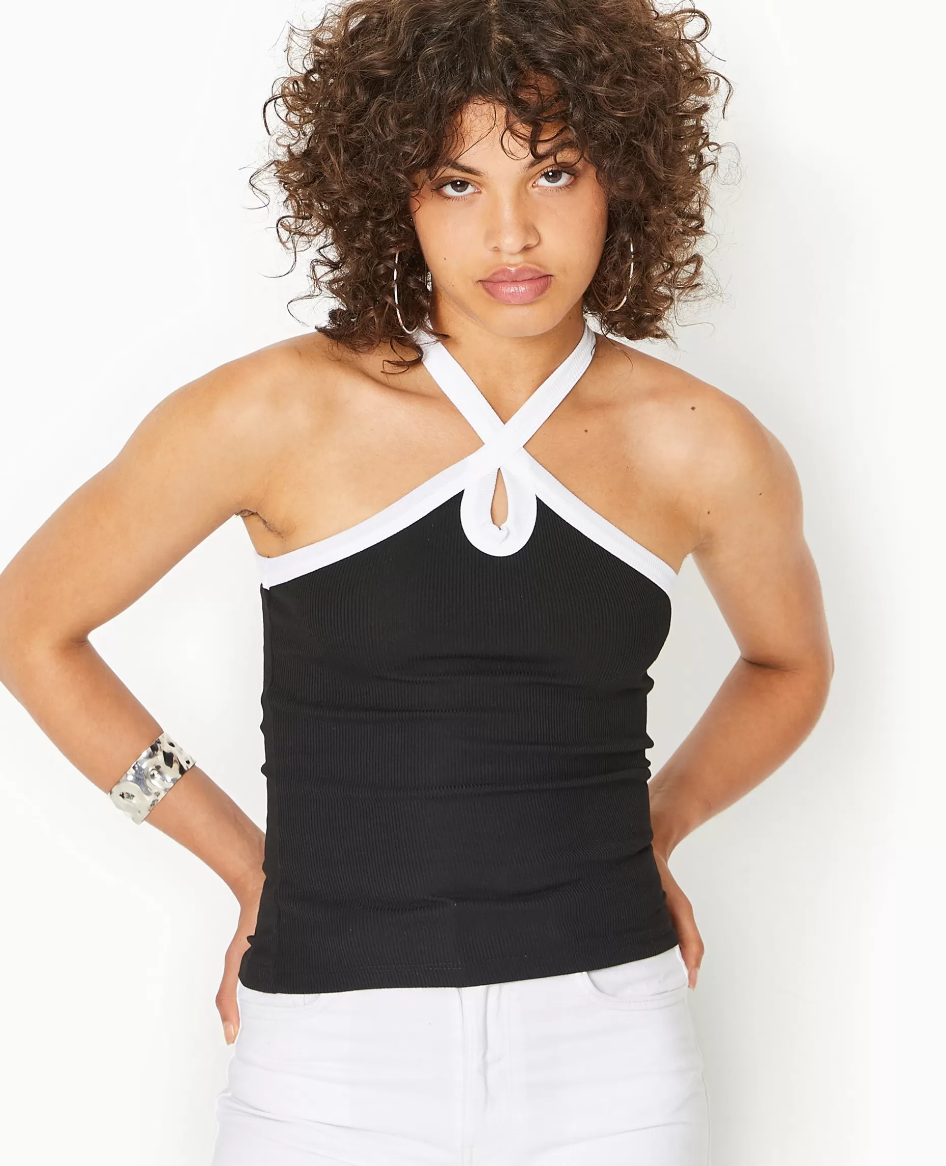 Outlet Pimkie Top Bicolore Avec Bretelles Croisées - noir
