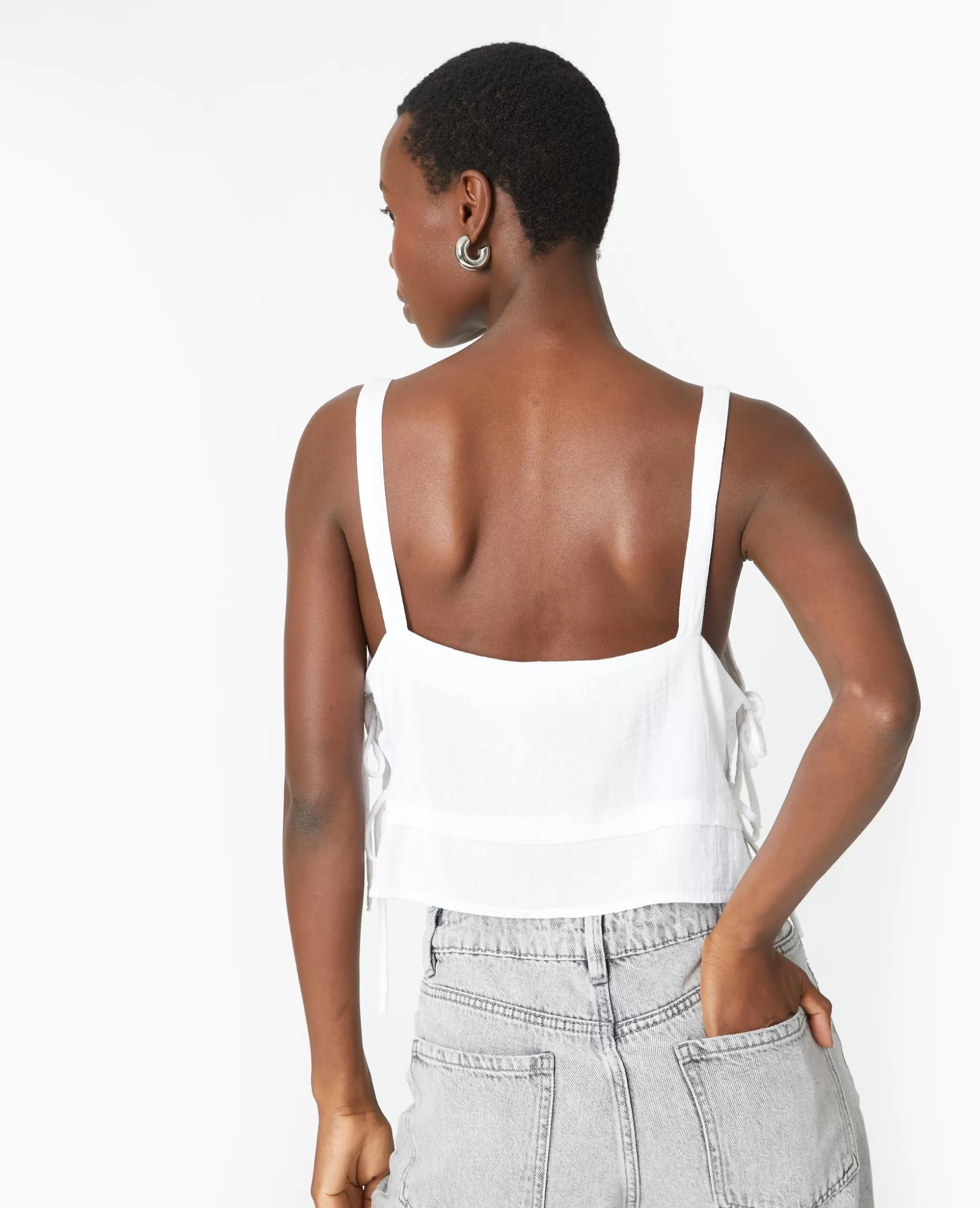 Hot Pimkie Top En Gaze De Coton Avec Nœuds Sur Les Côtés - blanc