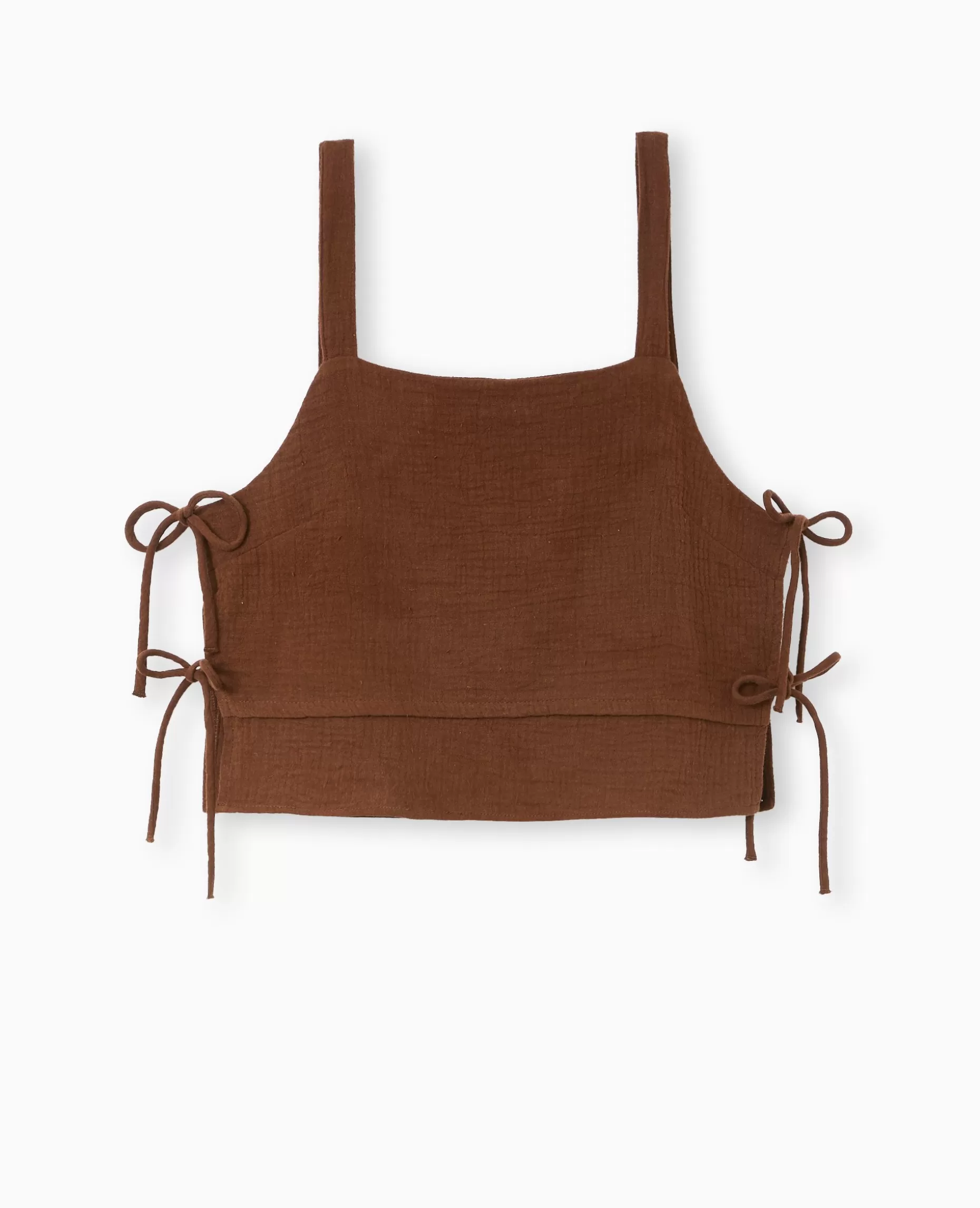 New Pimkie Top En Gaze De Coton Avec Nœuds Sur Les Côtés - marron