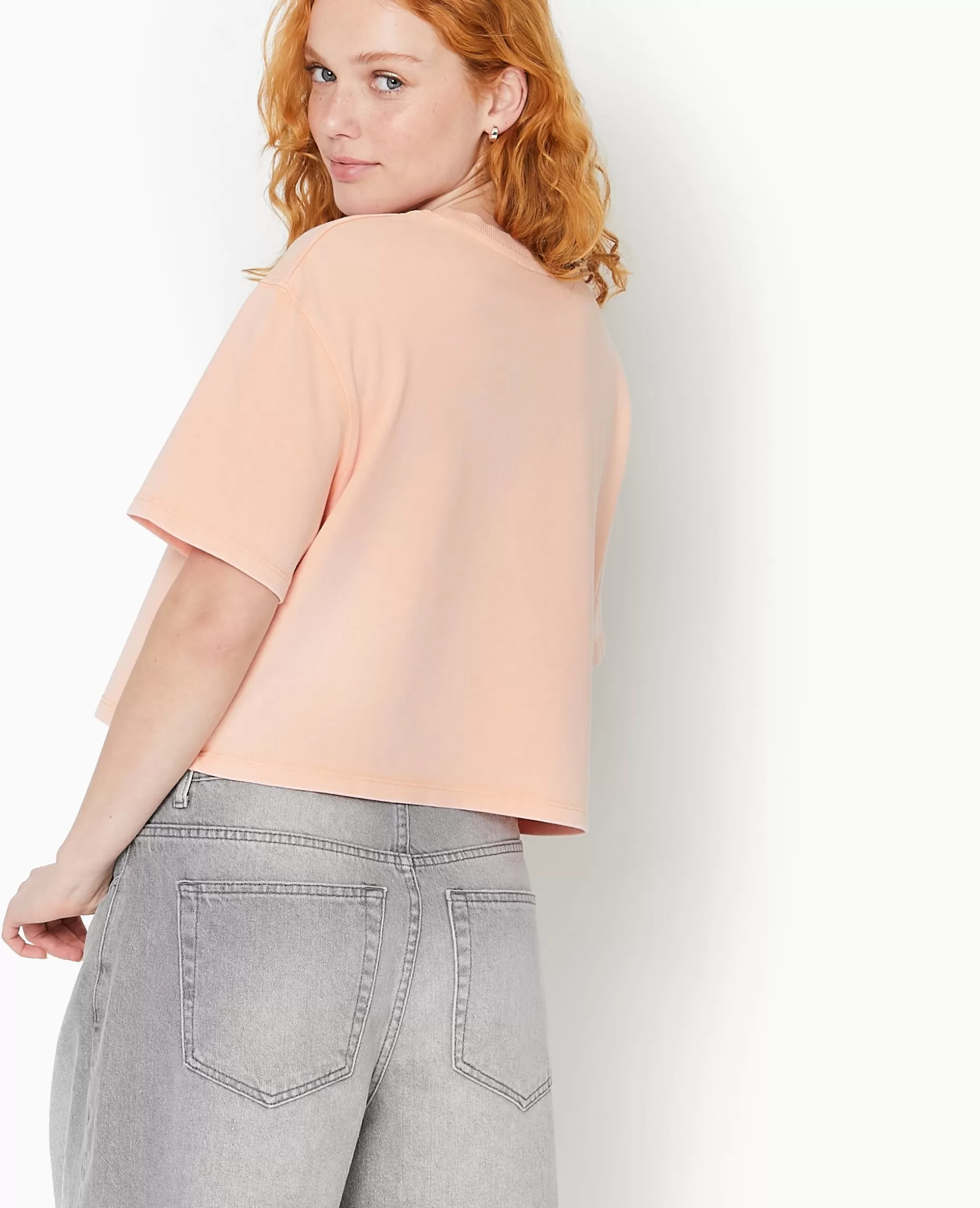 Fashion Pimkie T-shirt Court En Coton épais Effet Délavé - corail