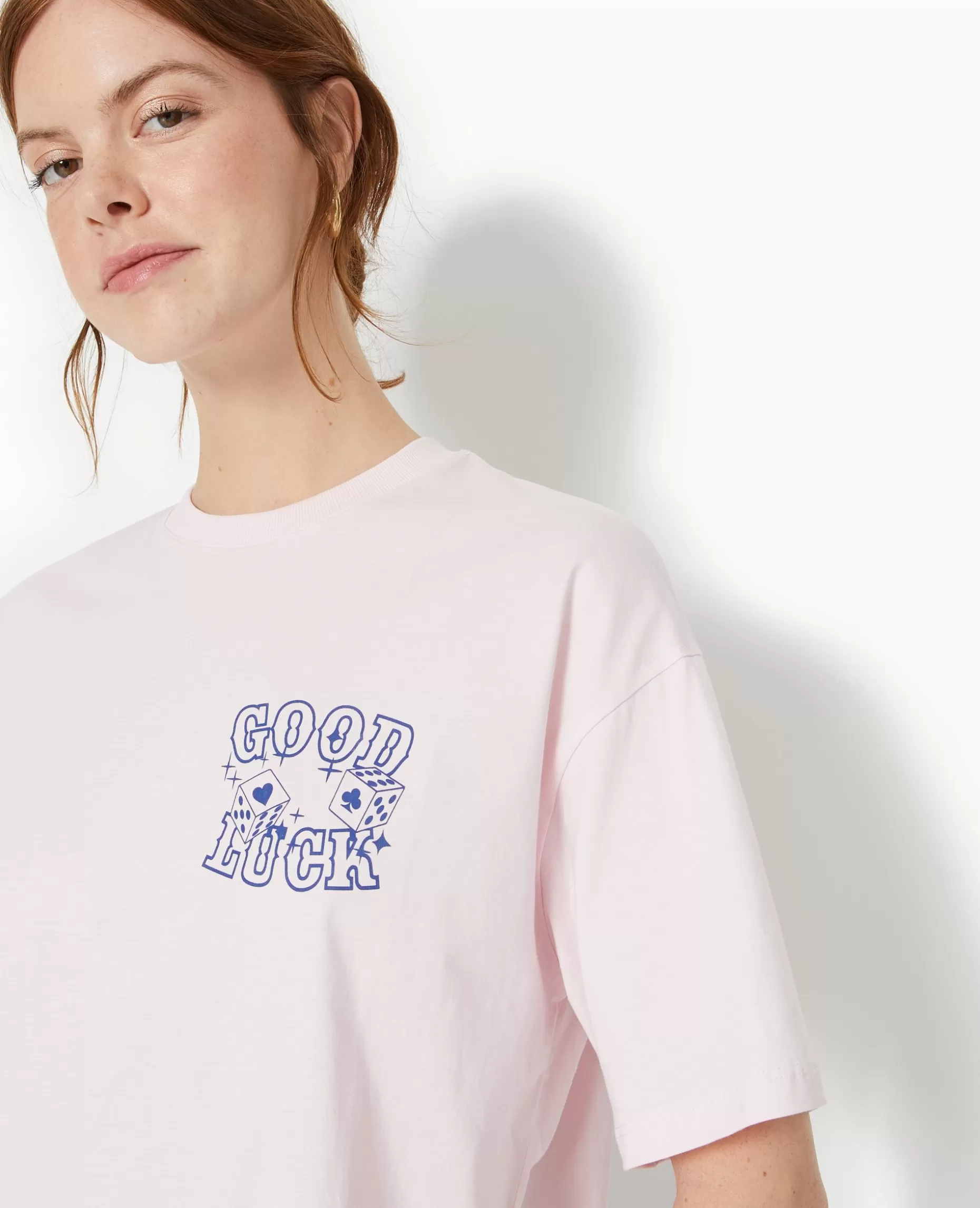 New Pimkie T-shirt Oversize Avec Print Devant Et Dos - rose clair