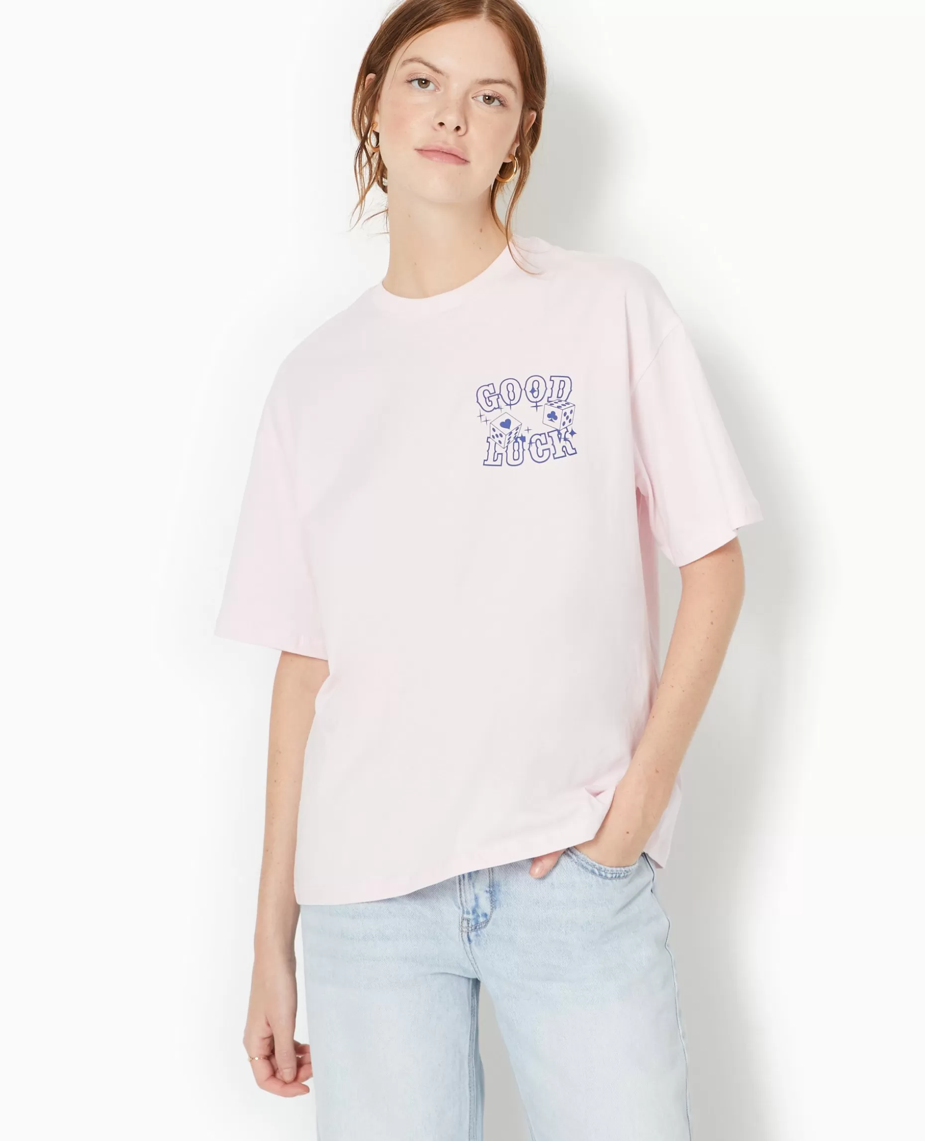 New Pimkie T-shirt Oversize Avec Print Devant Et Dos - rose clair