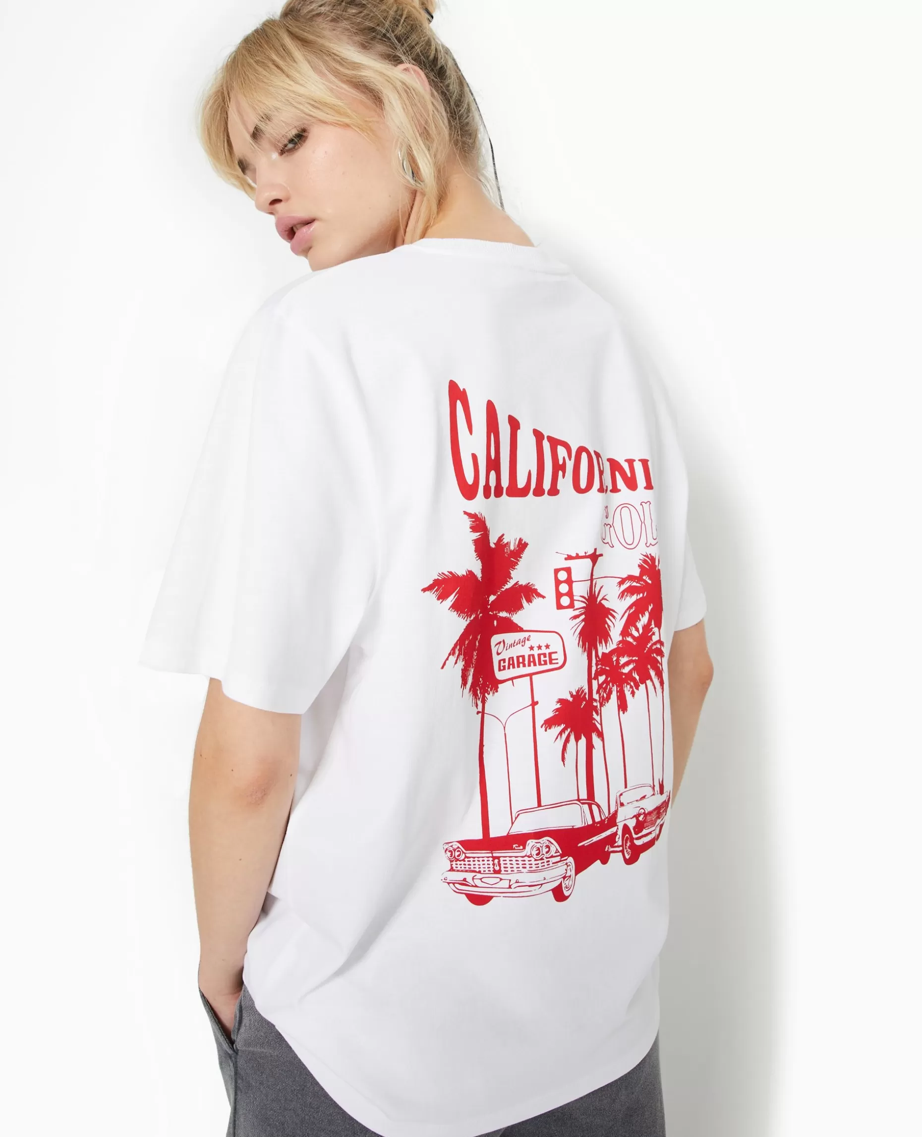 Fashion Pimkie T-shirt Oversize Avec Print Poitrine Et Dos - blanc