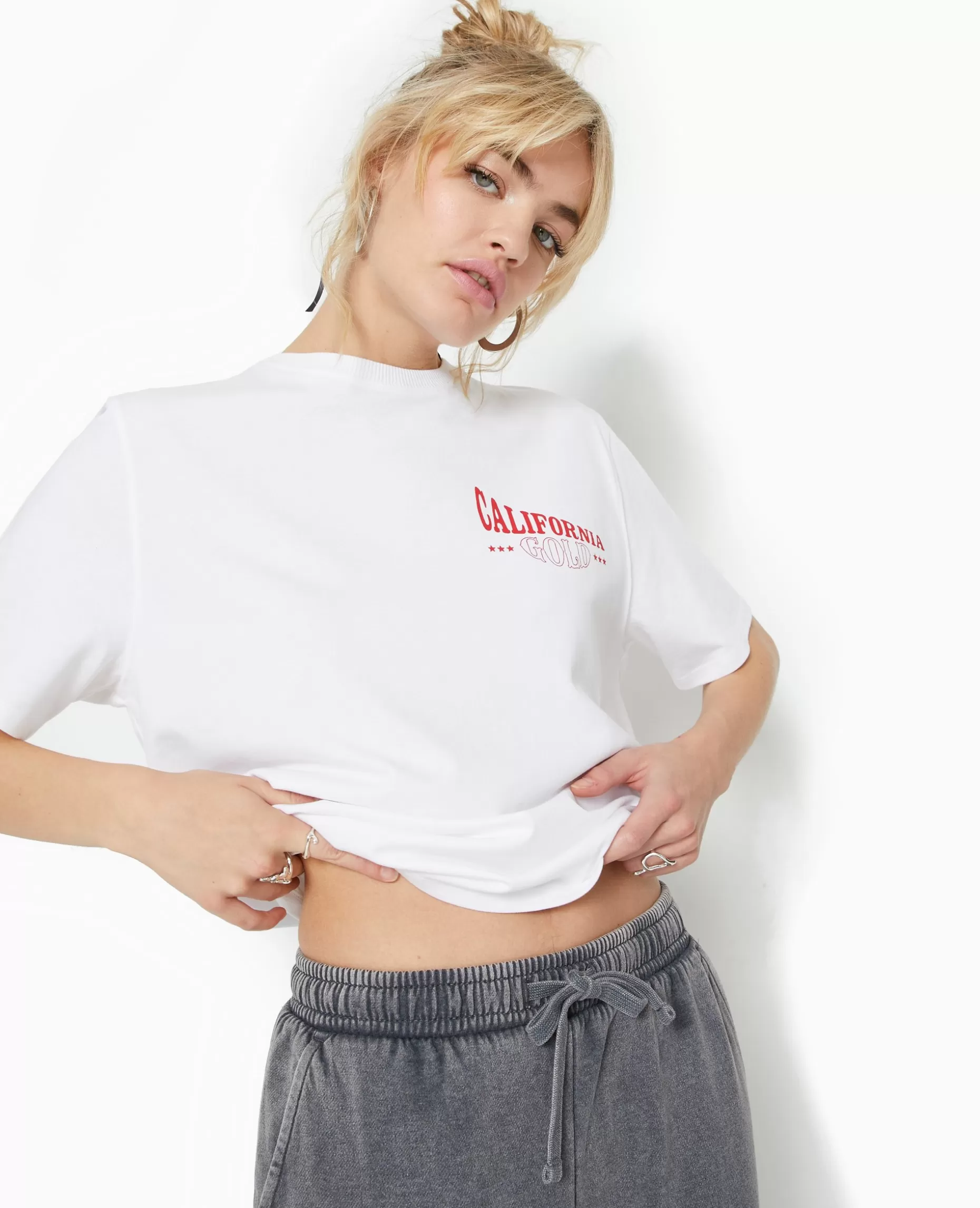 Fashion Pimkie T-shirt Oversize Avec Print Poitrine Et Dos - blanc
